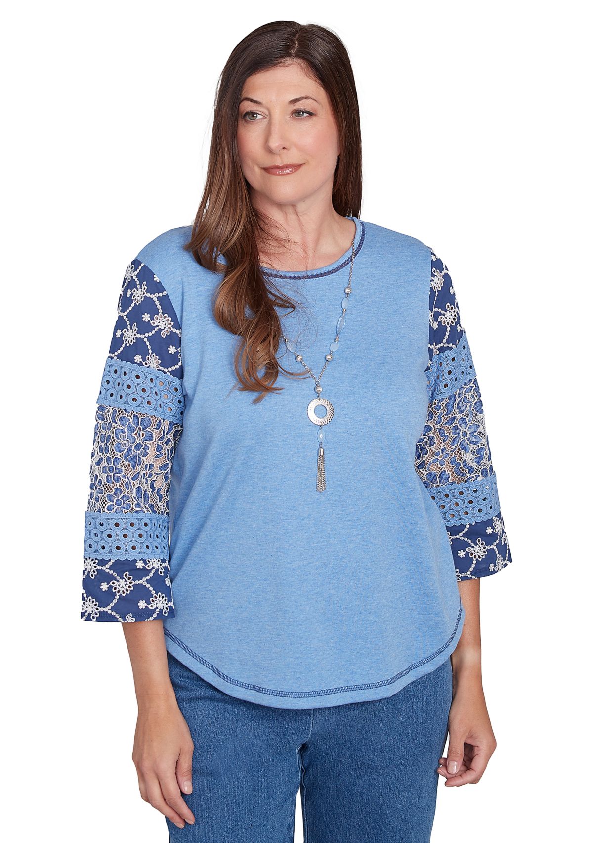 Womens Free Spirit Patchwork Sleeves Top with Necklace