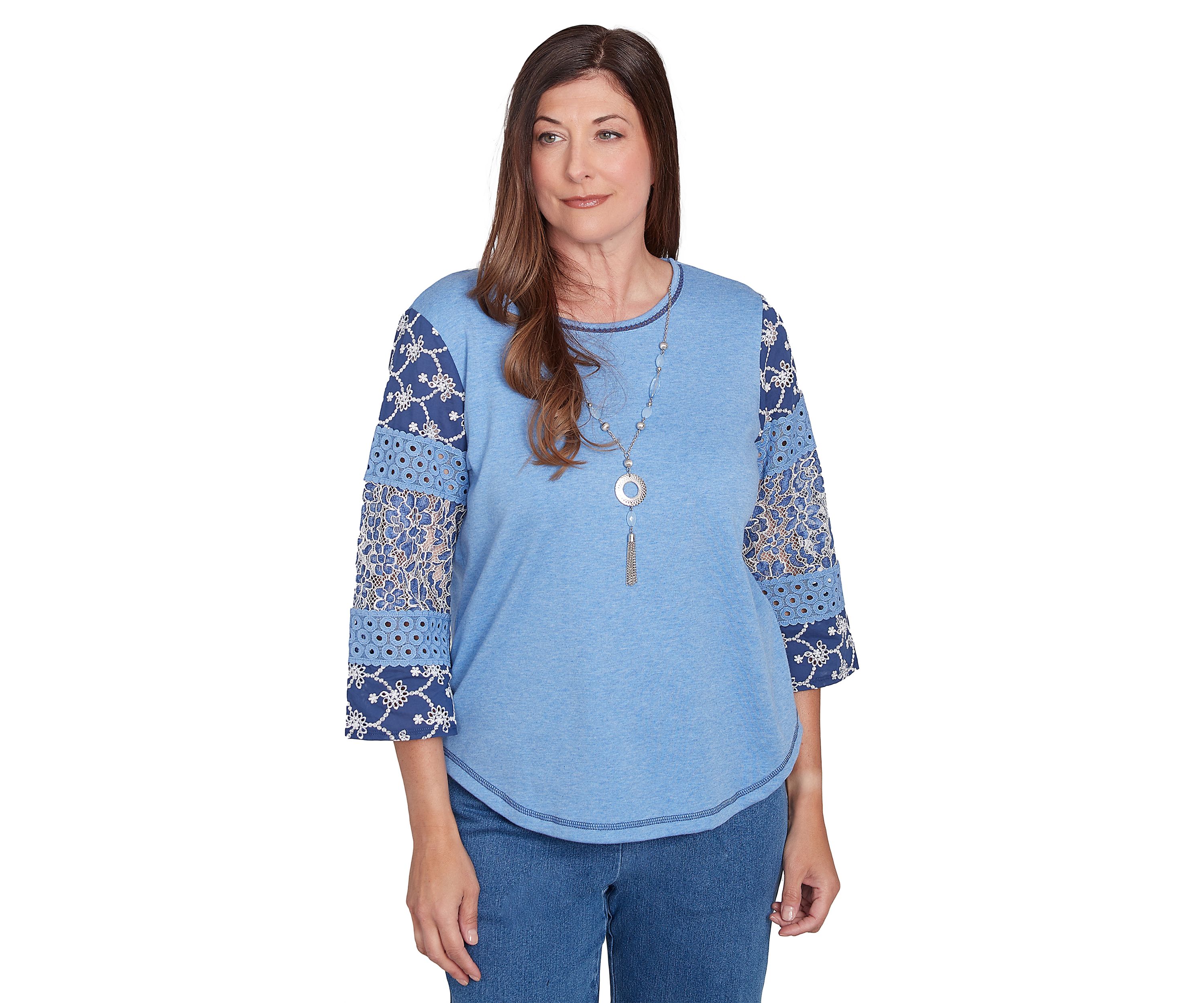 Womens Free Spirit Patchwork Sleeves Top with Necklace
