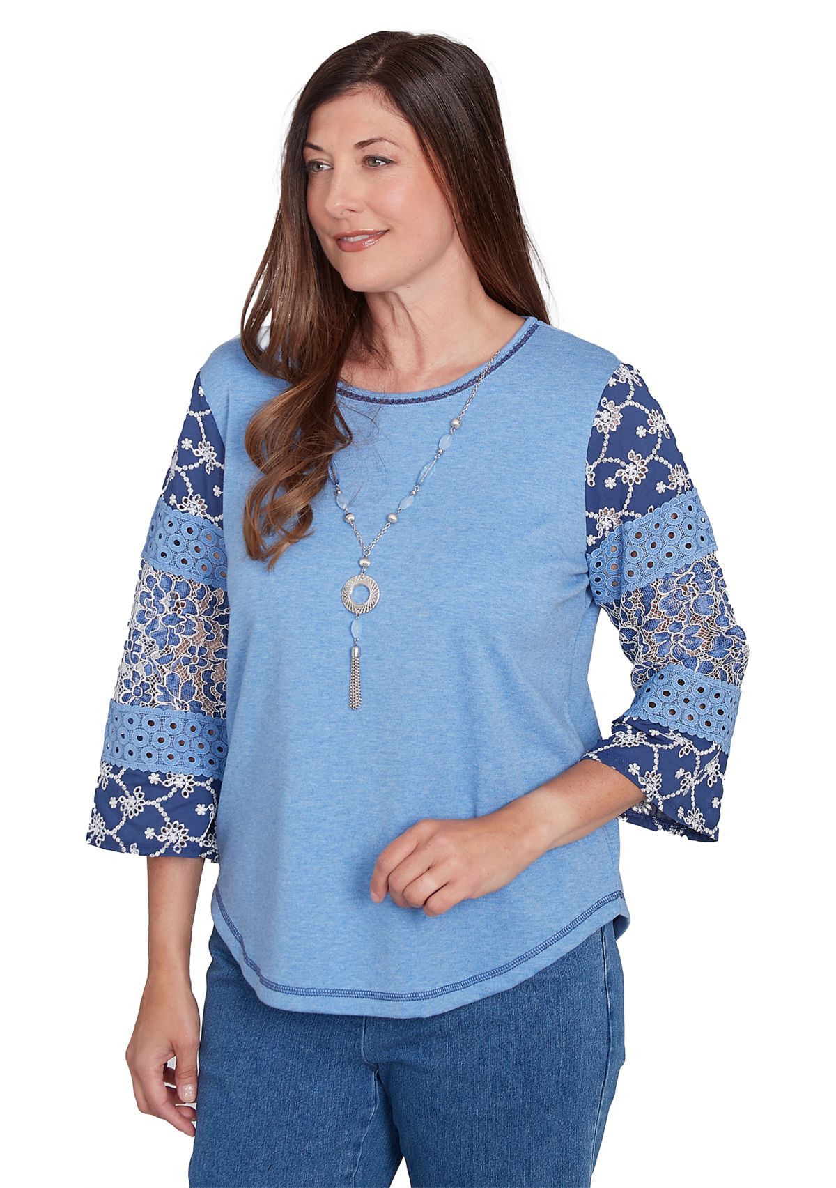 Womens Free Spirit Patchwork Sleeves Top with Necklace
