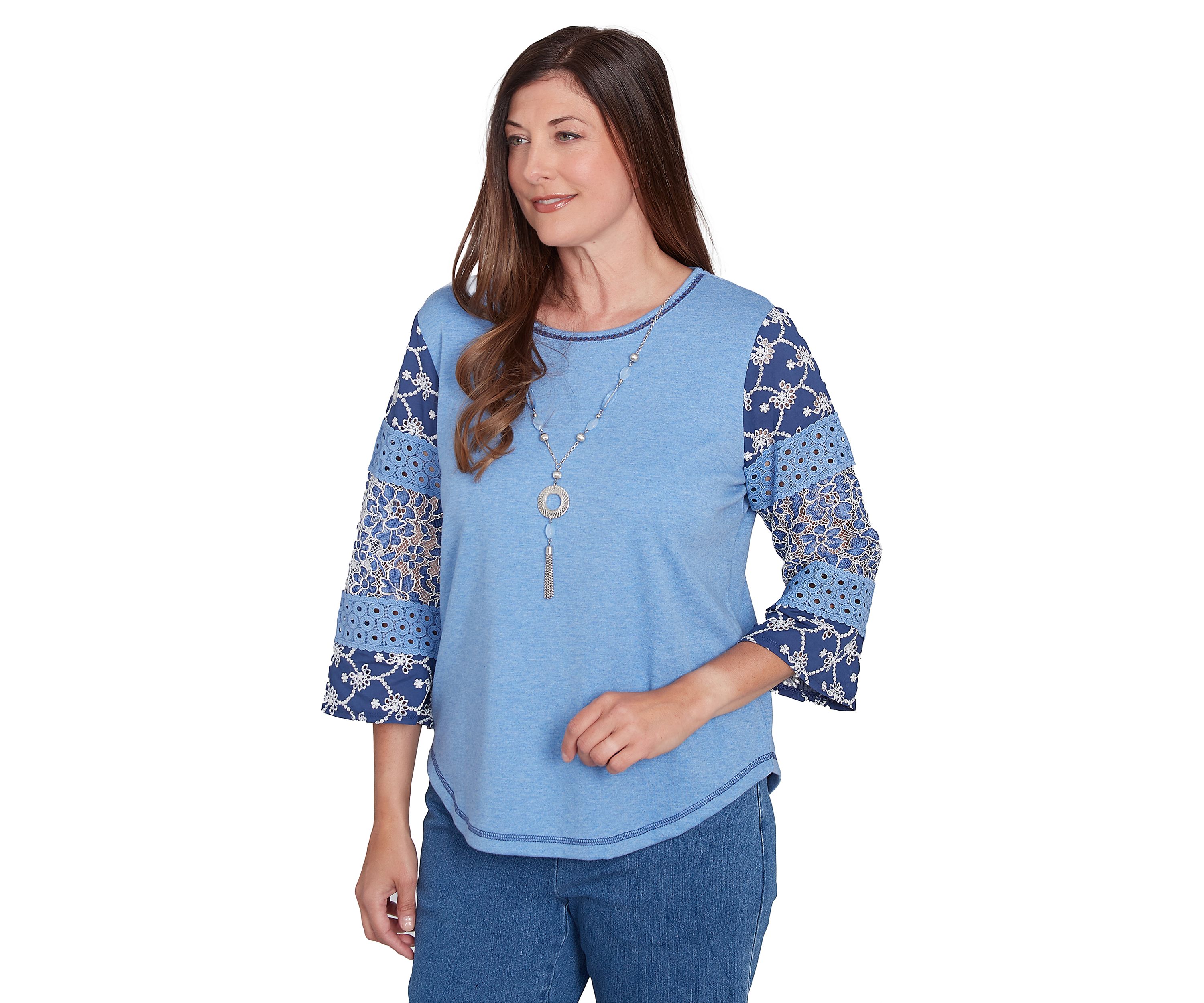 Womens Free Spirit Patchwork Sleeves Top with Necklace