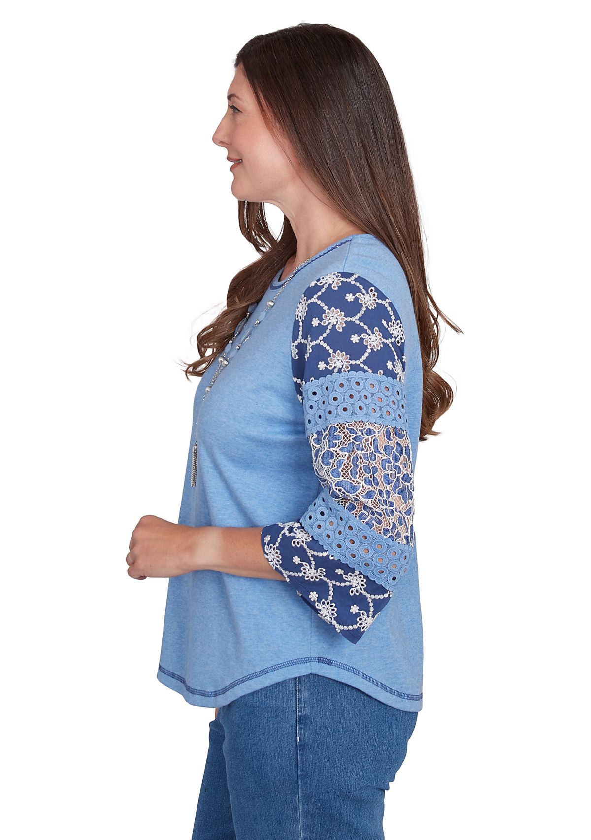 Womens Free Spirit Patchwork Sleeves Top with Necklace