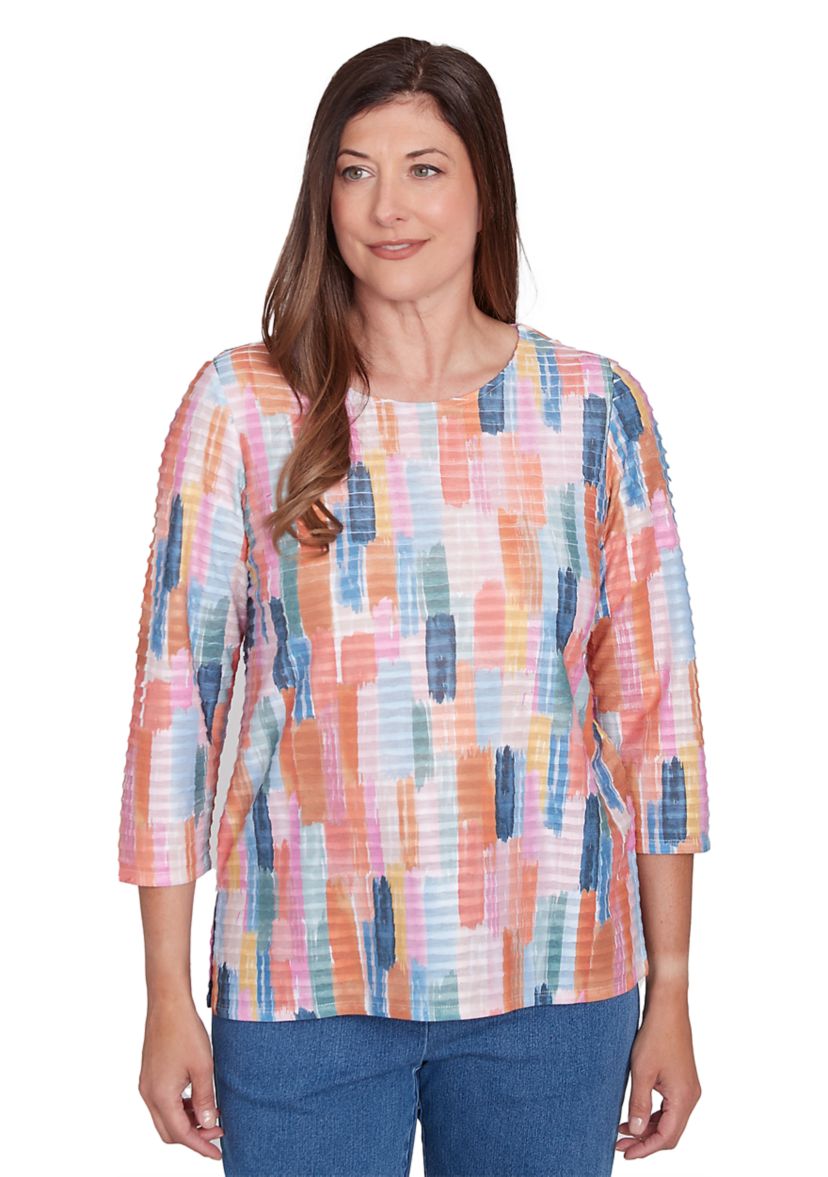 Womens Free Spirit Brushstrokes Mini Ruffle Top