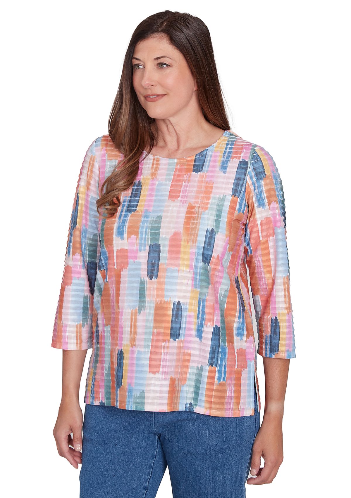 Womens Free Spirit Brushstrokes Mini Ruffle Top