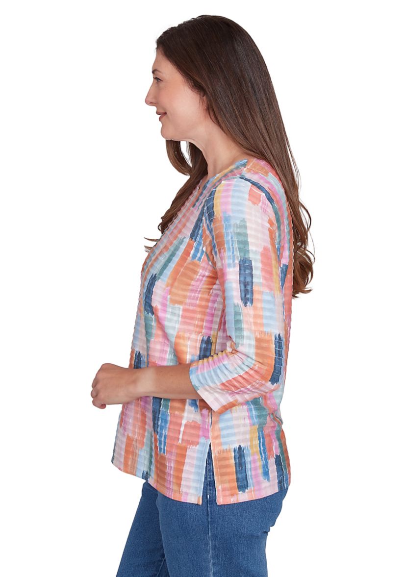 Womens Free Spirit Brushstrokes Mini Ruffle Top