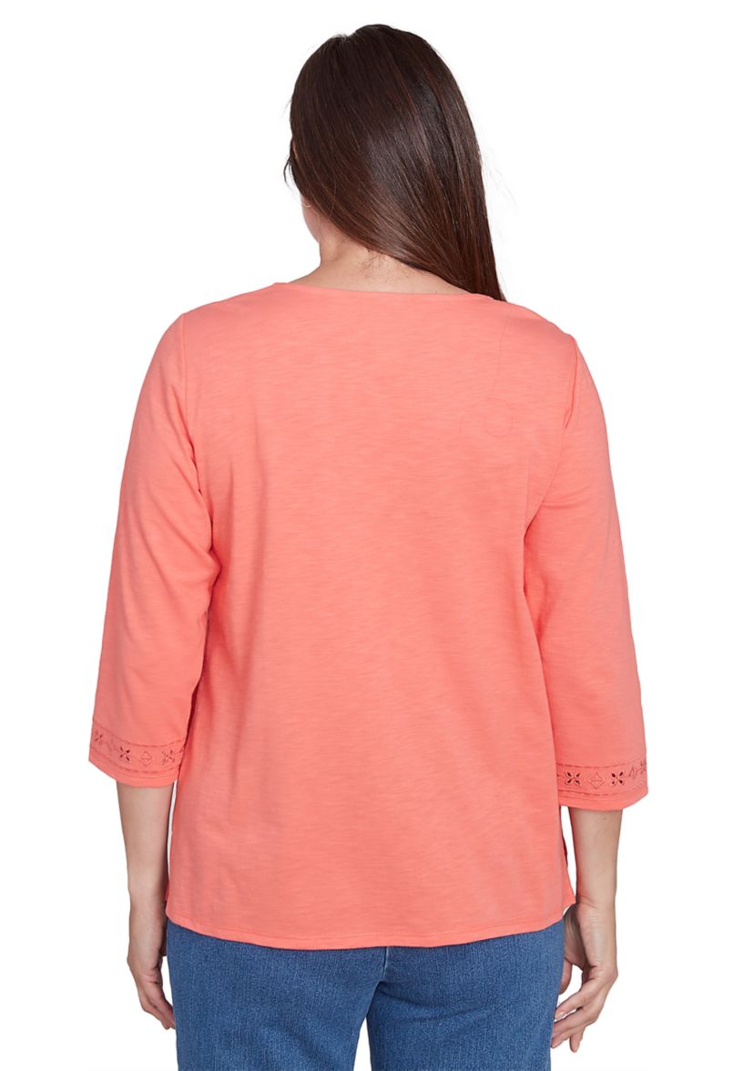 Womens Free Spirit Cut Out Yoke Solid Top