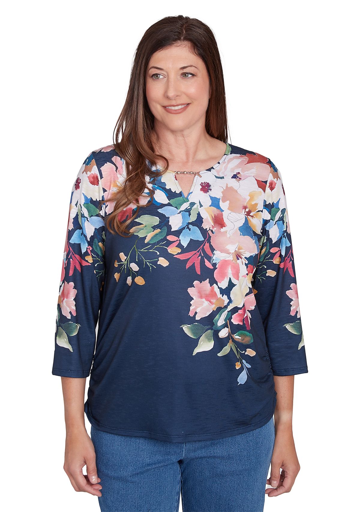 Womens Free Spirit Placed Yoke Floral Printed Top