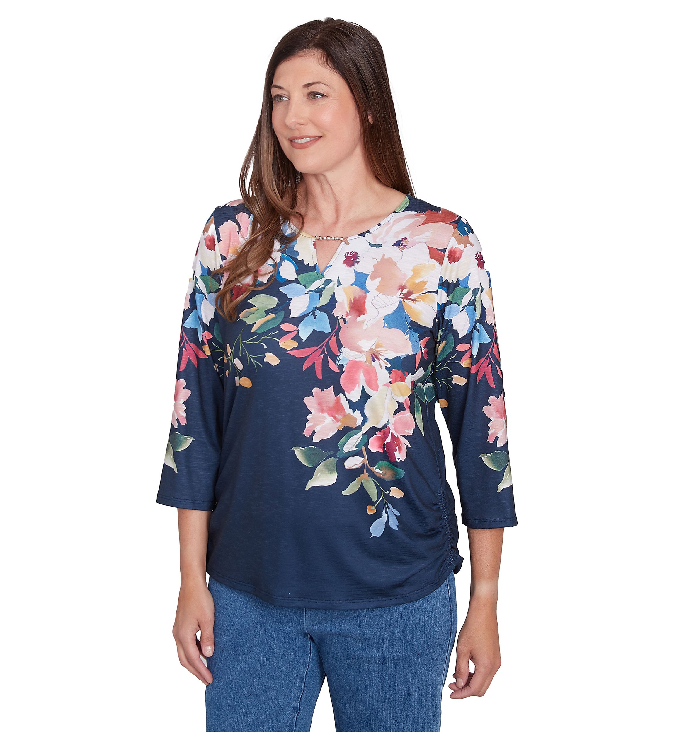 Womens Free Spirit Placed Yoke Floral Printed Top