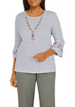 Womens Palm Desert Stripe Puff Print Bell Sleeve Knit Top