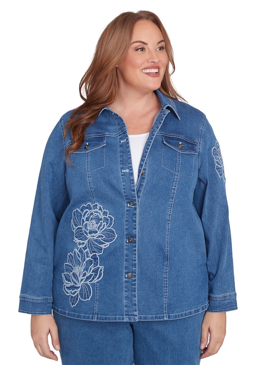 Plus Size Free Spirit Floral Appliqué Jacket