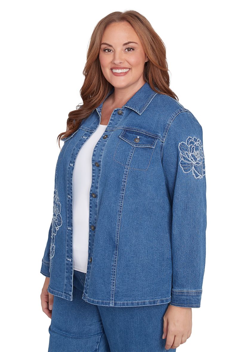 Plus Size Free Spirit Floral Appliqué Jacket