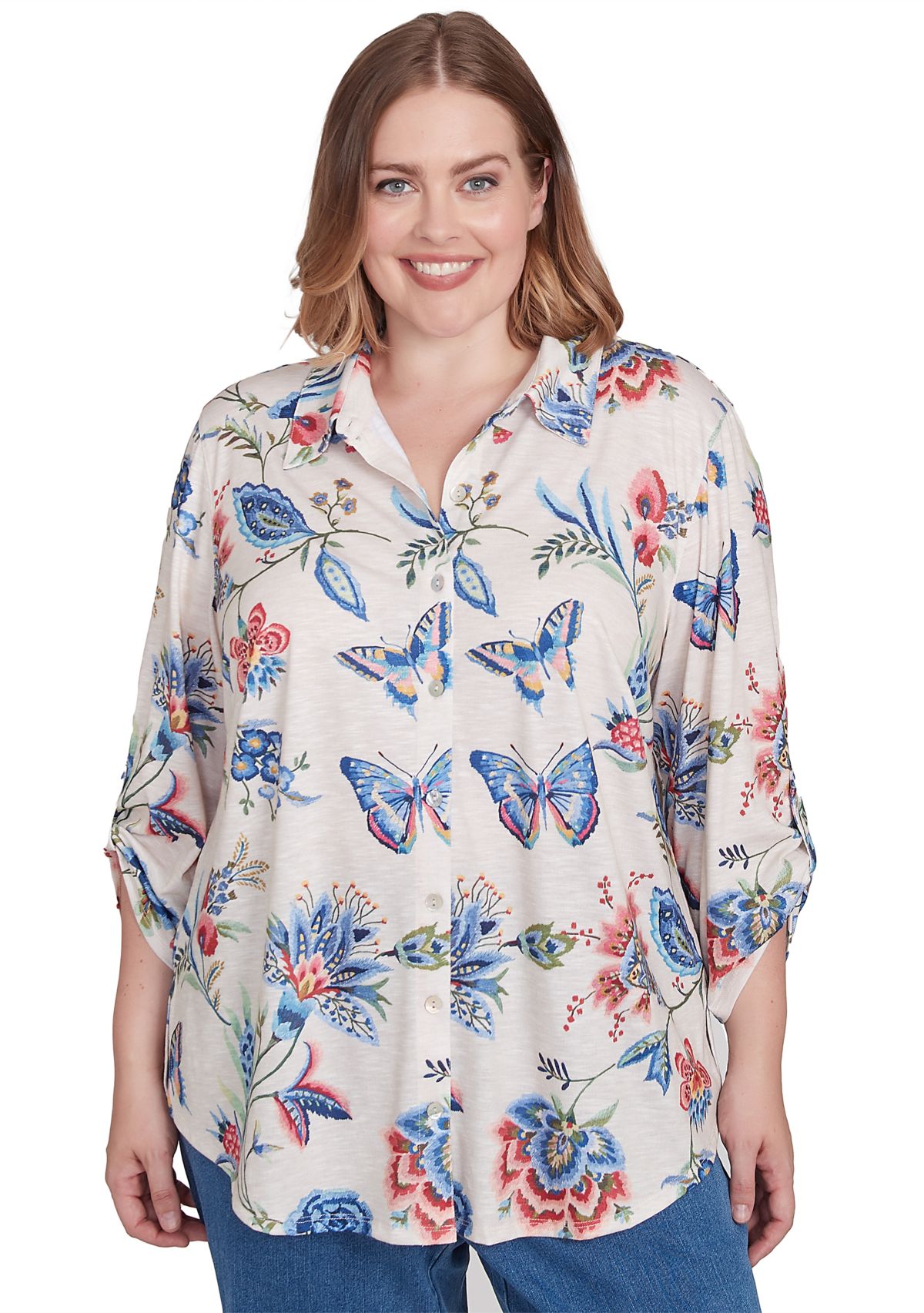 Plus Size Free Spirit Butterflies Printed Top