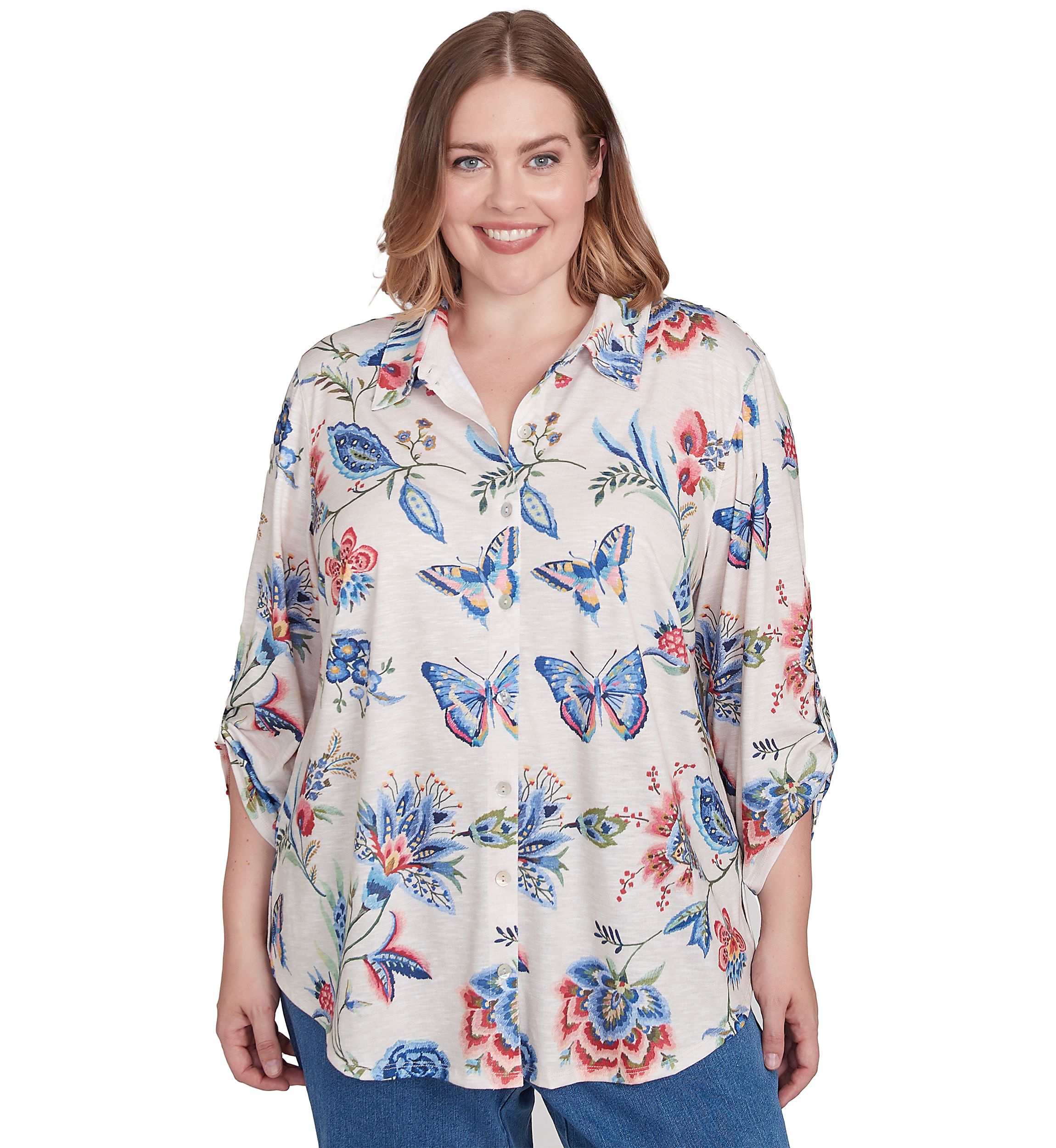 Plus Size Free Spirit Butterflies Printed Top