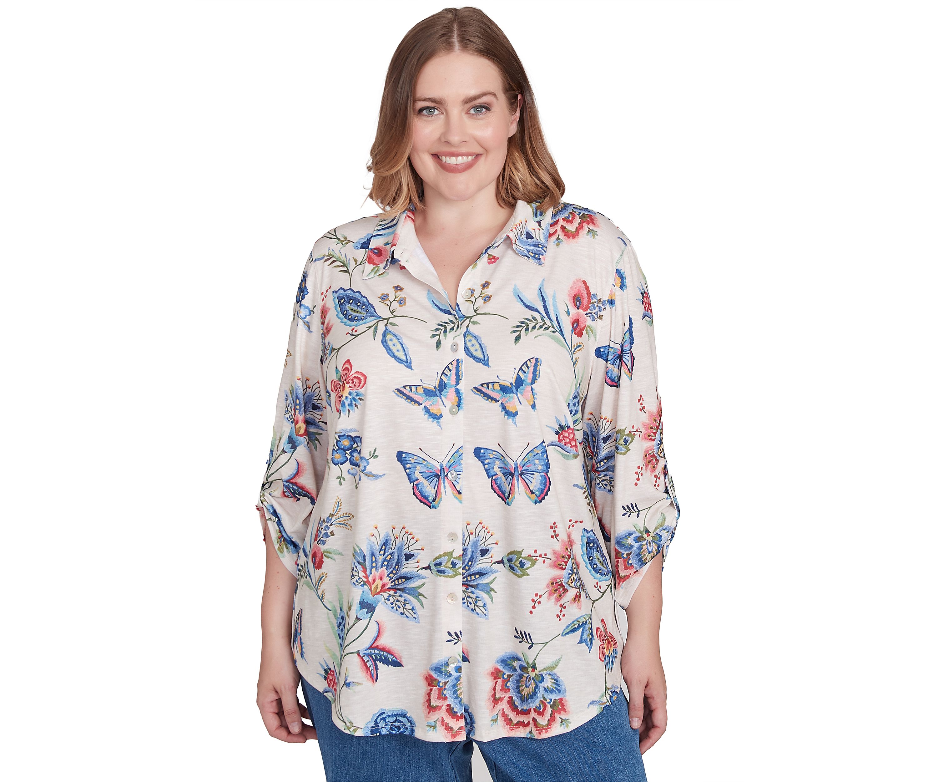 Plus Size Free Spirit Butterflies Printed Top