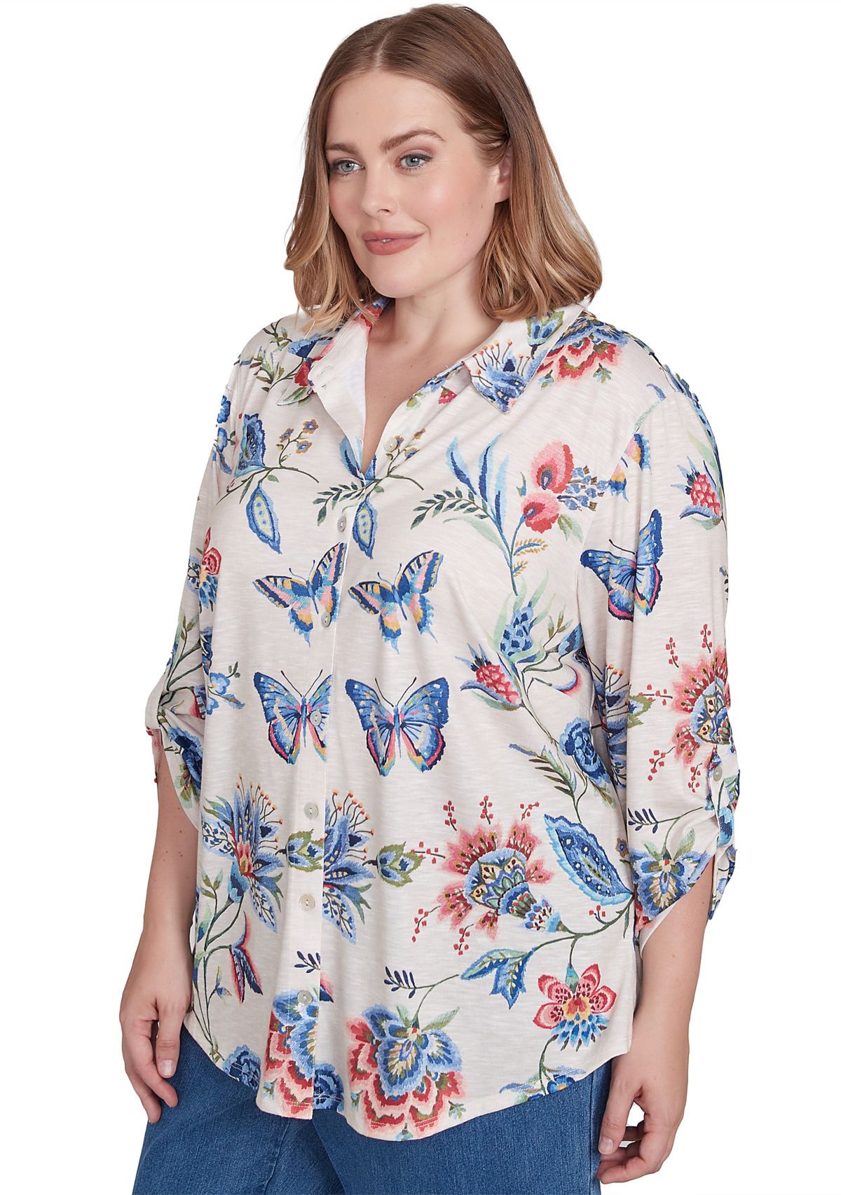Plus Size Free Spirit Butterflies Printed Top