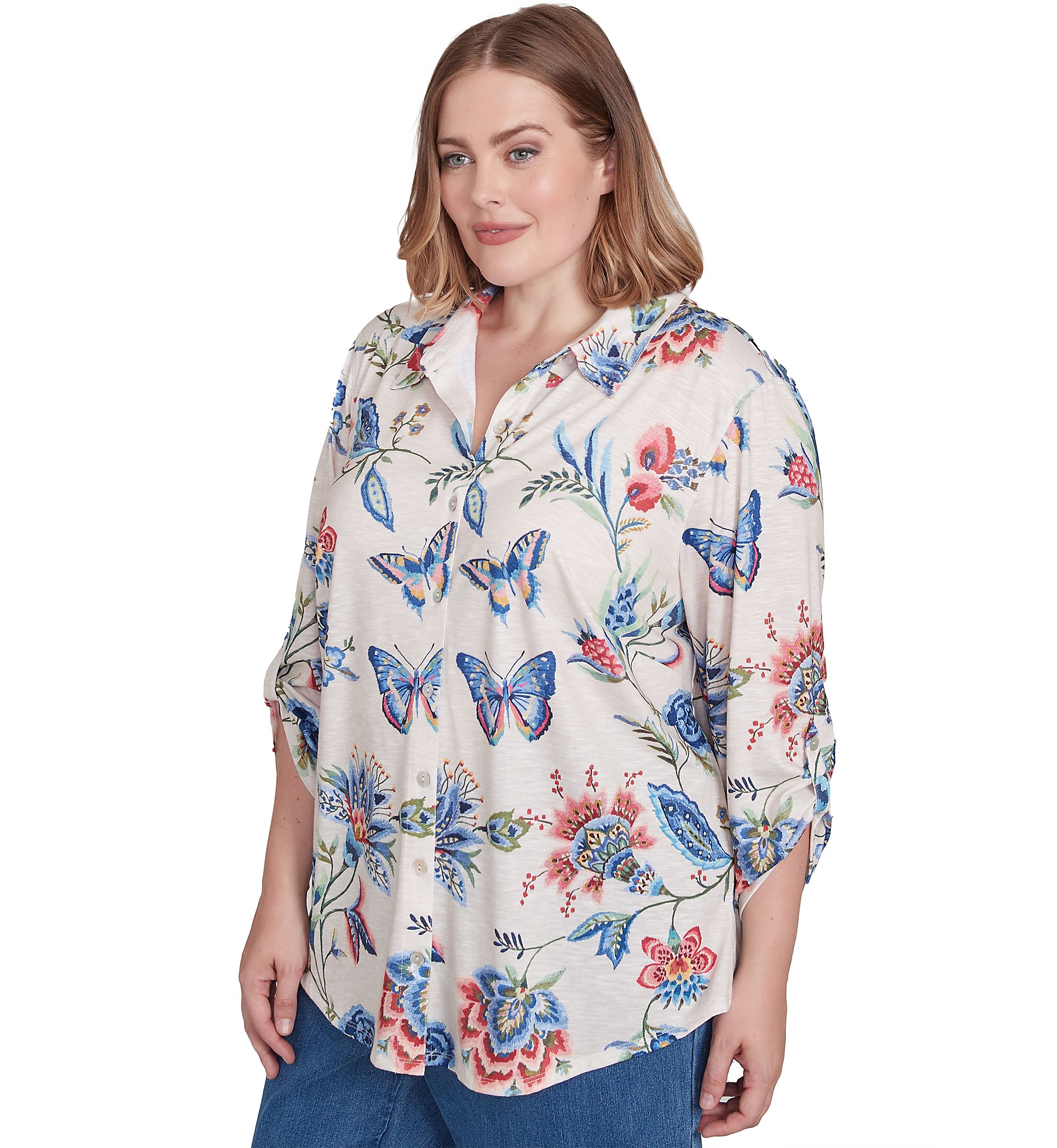 Plus Size Free Spirit Butterflies Printed Top