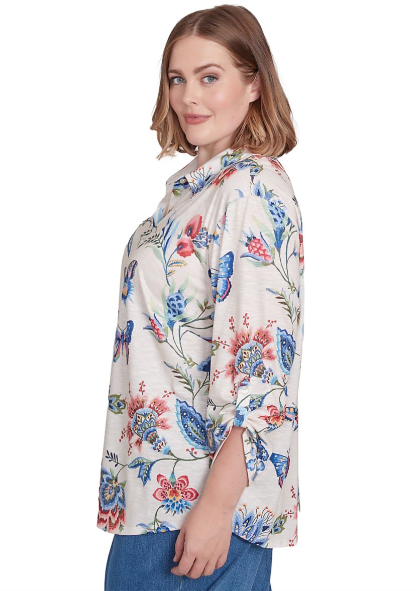 Plus Size Free Spirit Butterflies Printed Top