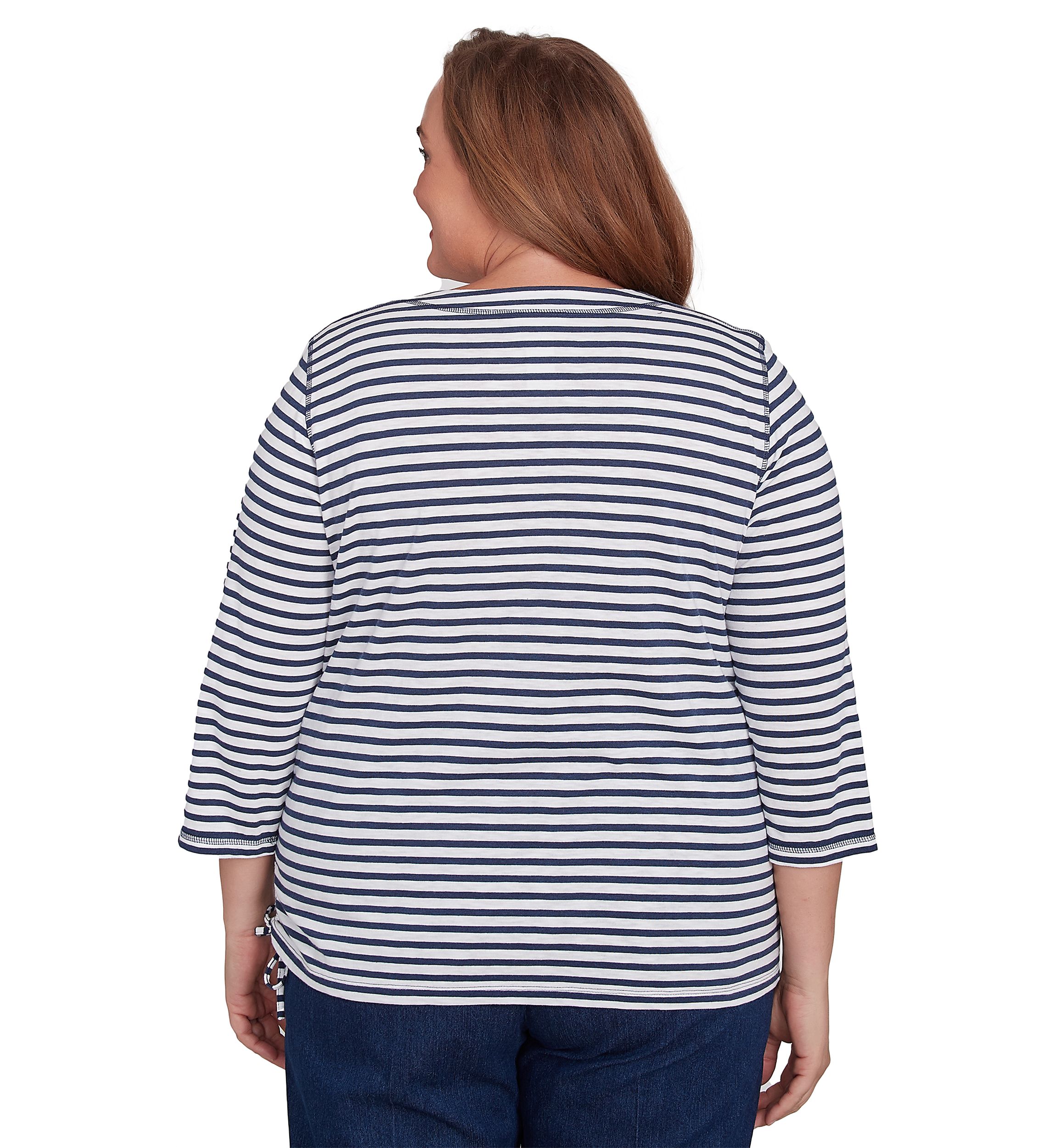 Plus Size Free Spirit Stripe Embroidered Butterflies Top