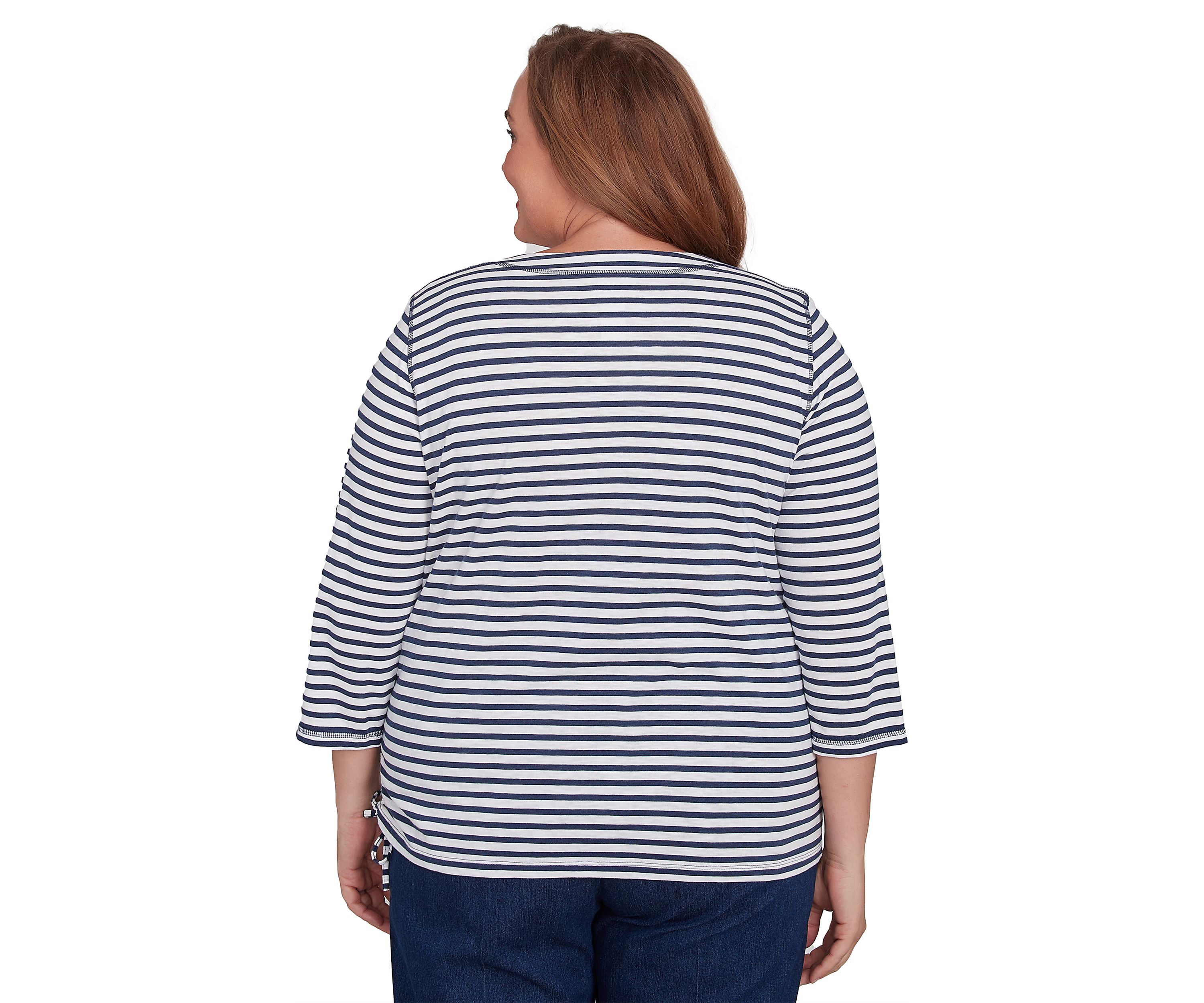 Plus Size Free Spirit Stripe Embroidered Butterflies Top