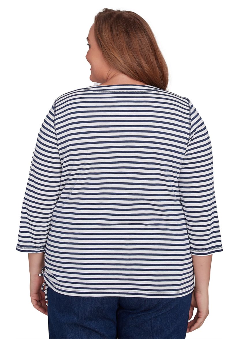 Plus Size Free Spirit Stripe Embroidered Butterflies Top