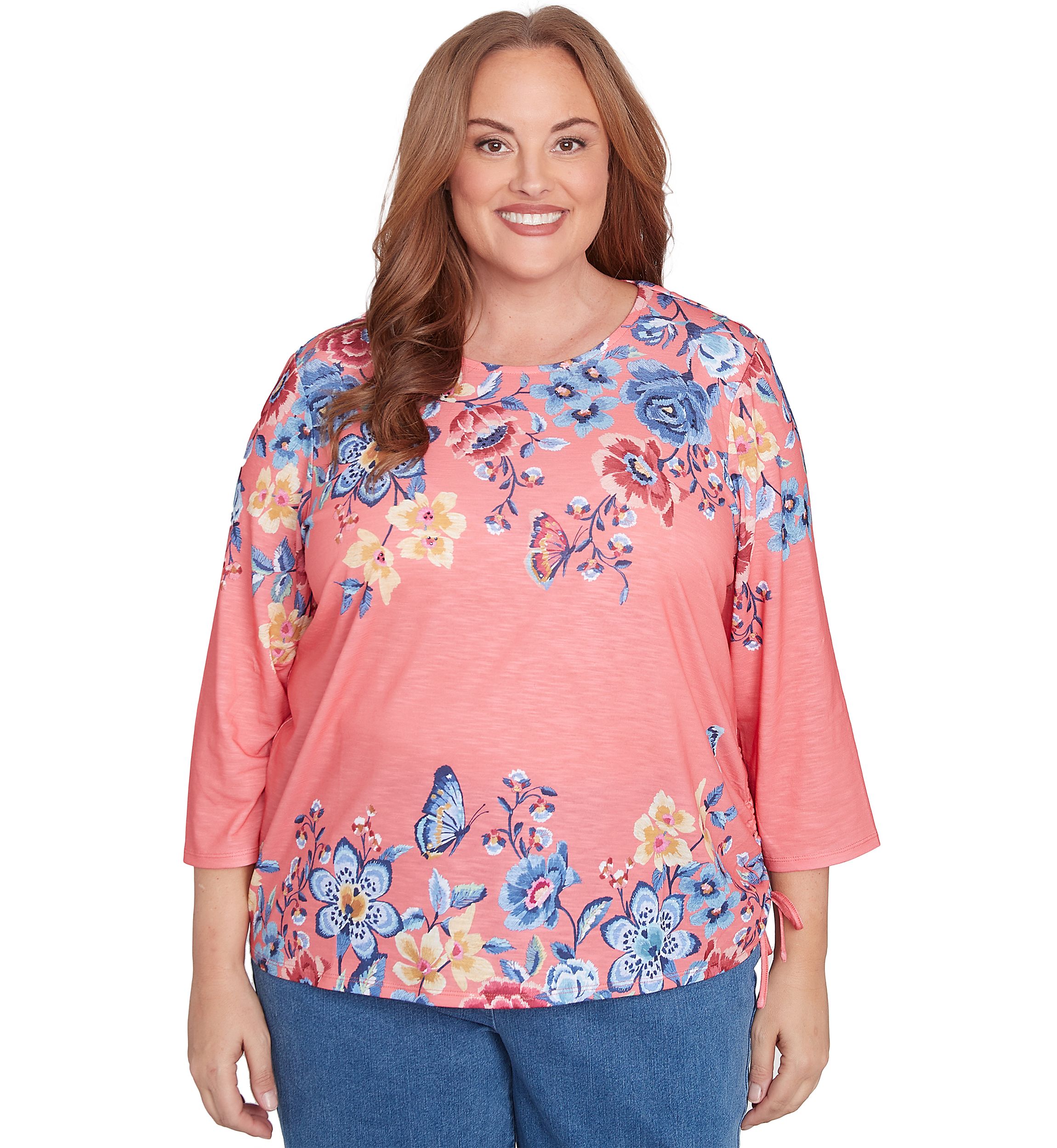 Plus Size Free Spirit Drama Placed Floral Print Top