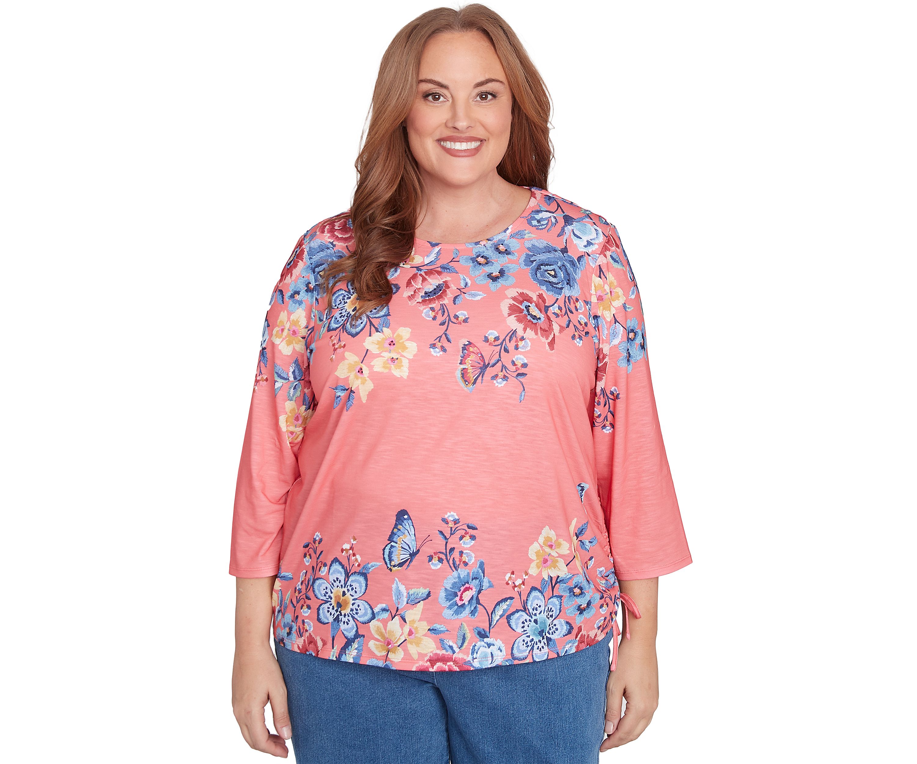 Plus Size Free Spirit Drama Placed Floral Print Top