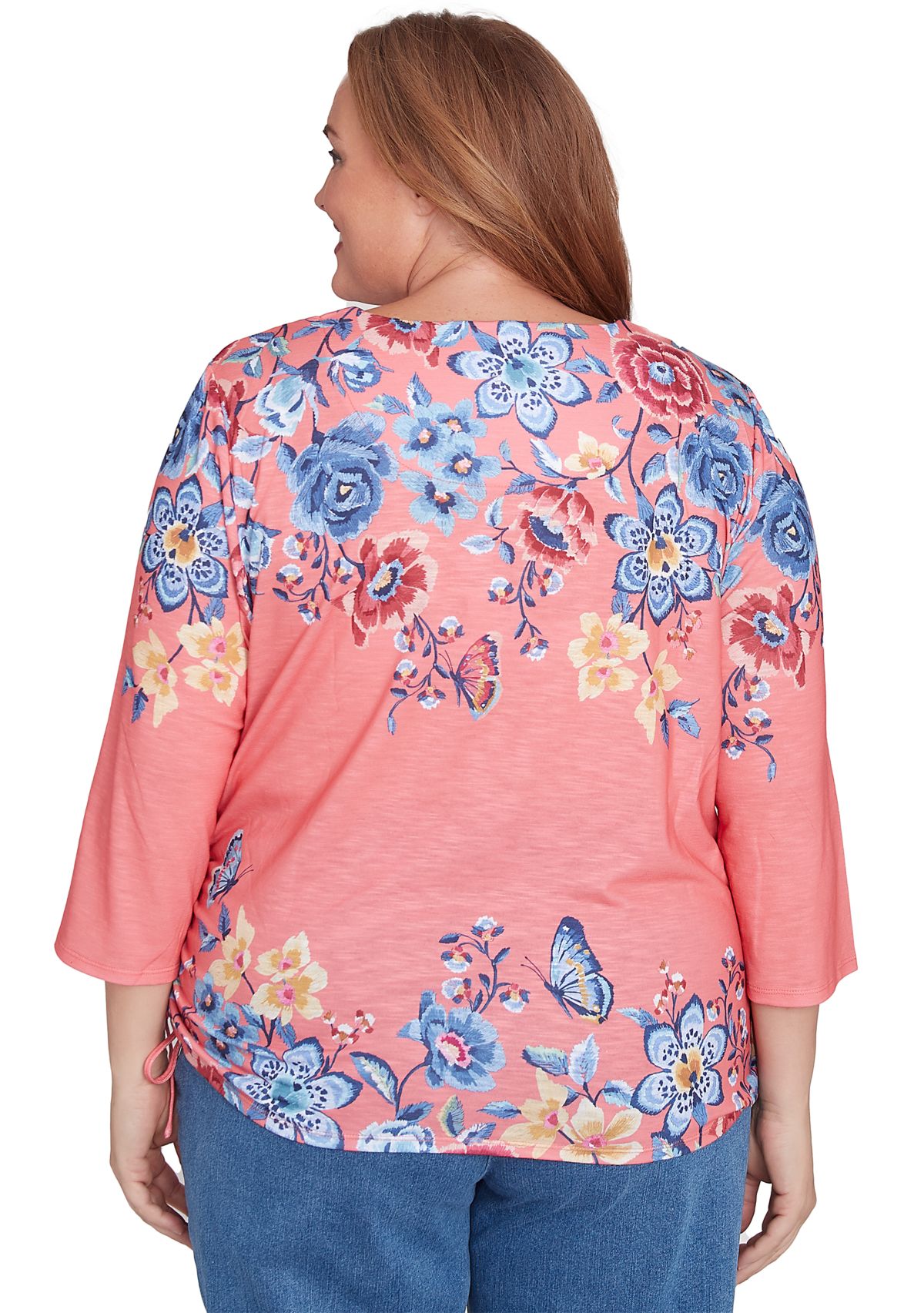 Plus Size Free Spirit Drama Placed Floral Print Top