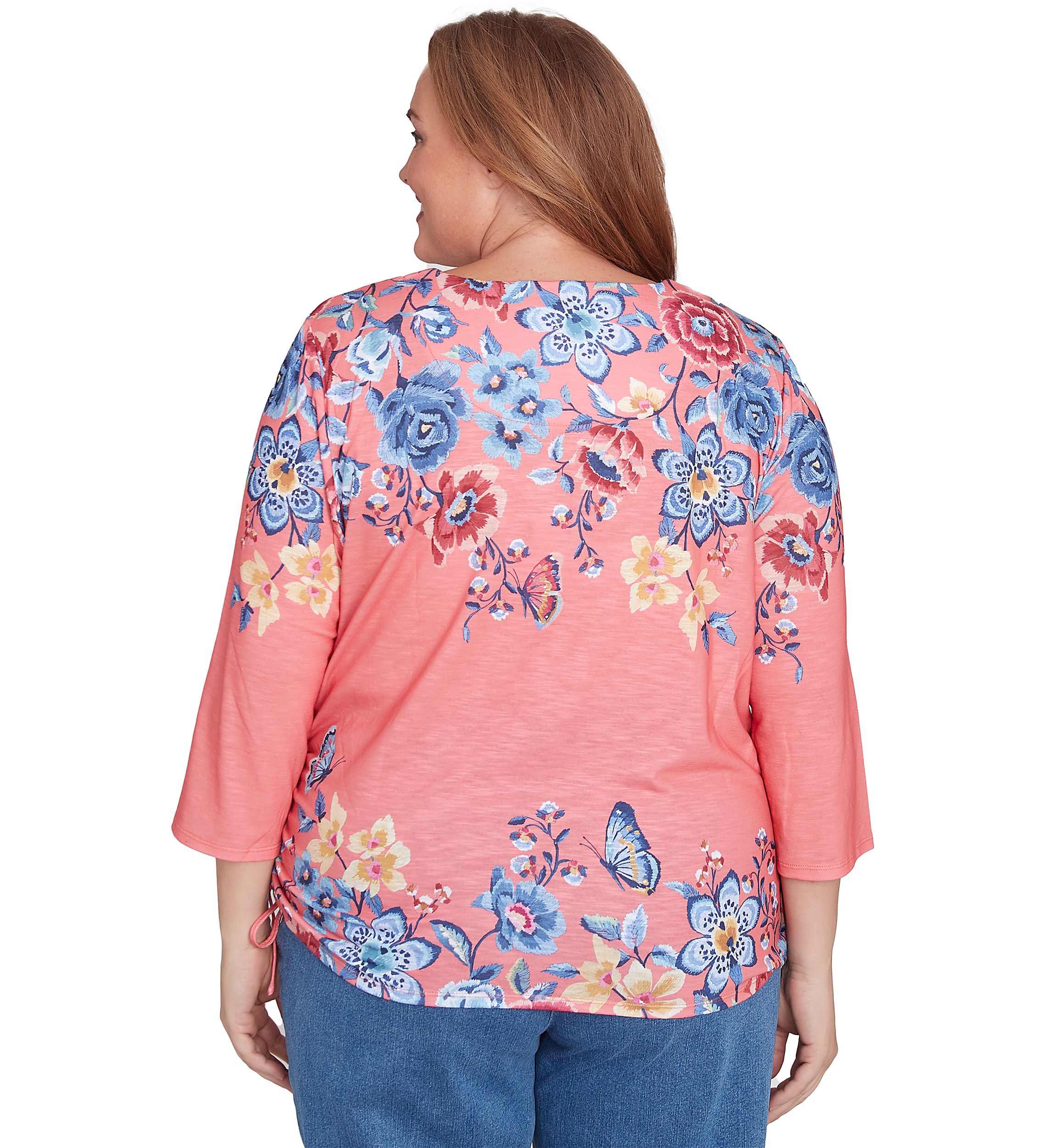 Plus Size Free Spirit Drama Placed Floral Print Top