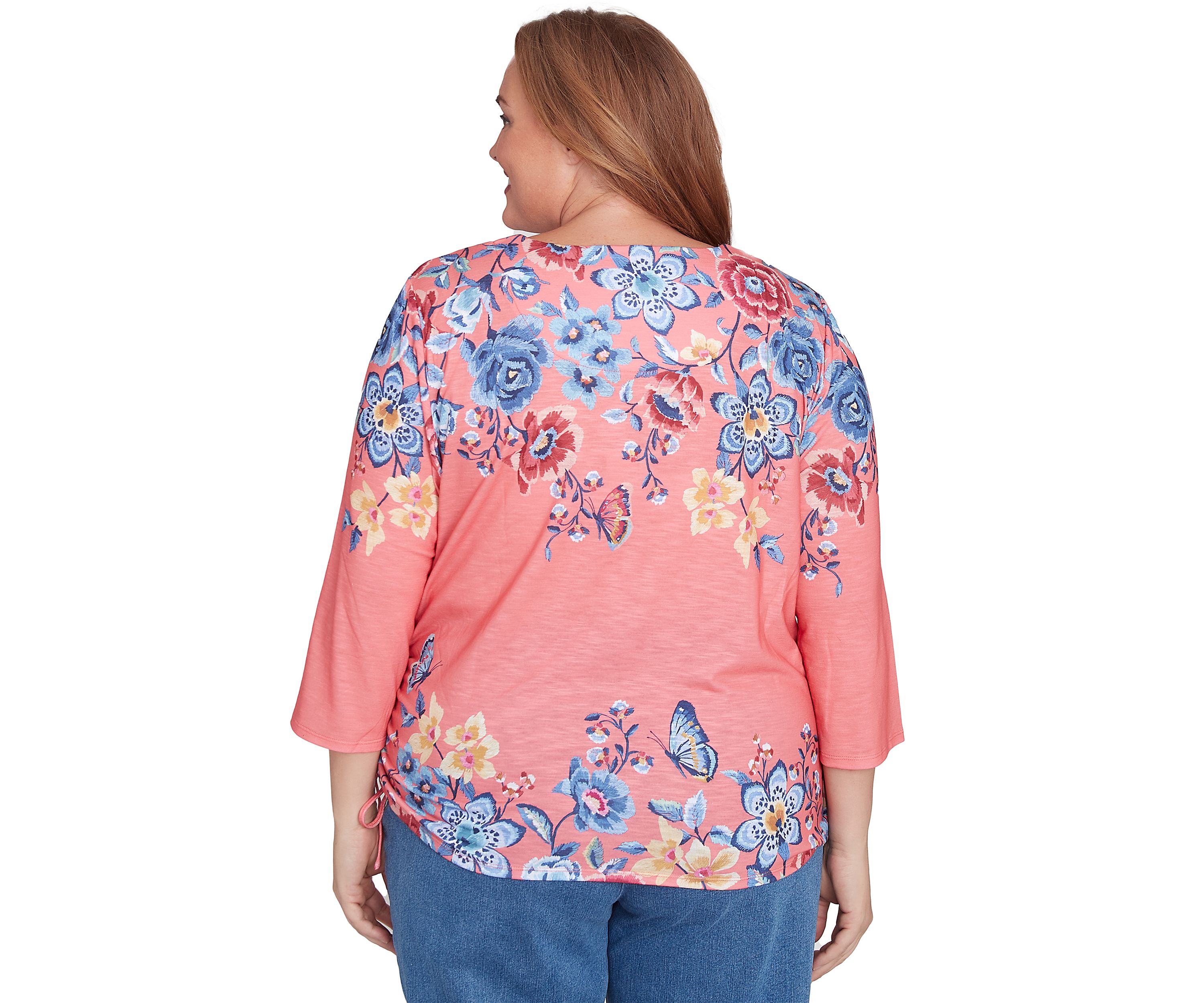 Plus Size Free Spirit Drama Placed Floral Print Top
