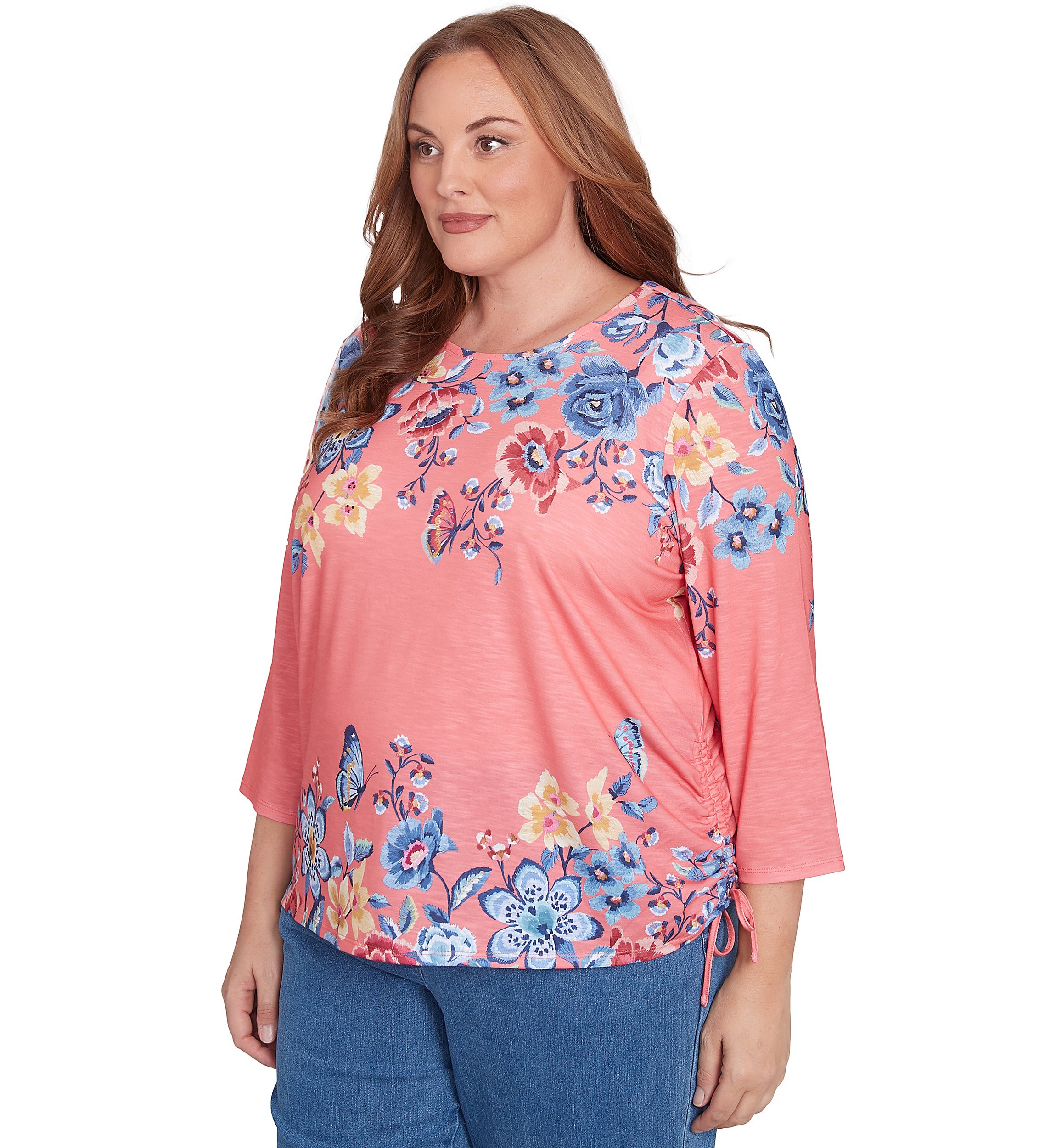 Plus Size Free Spirit Drama Placed Floral Print Top