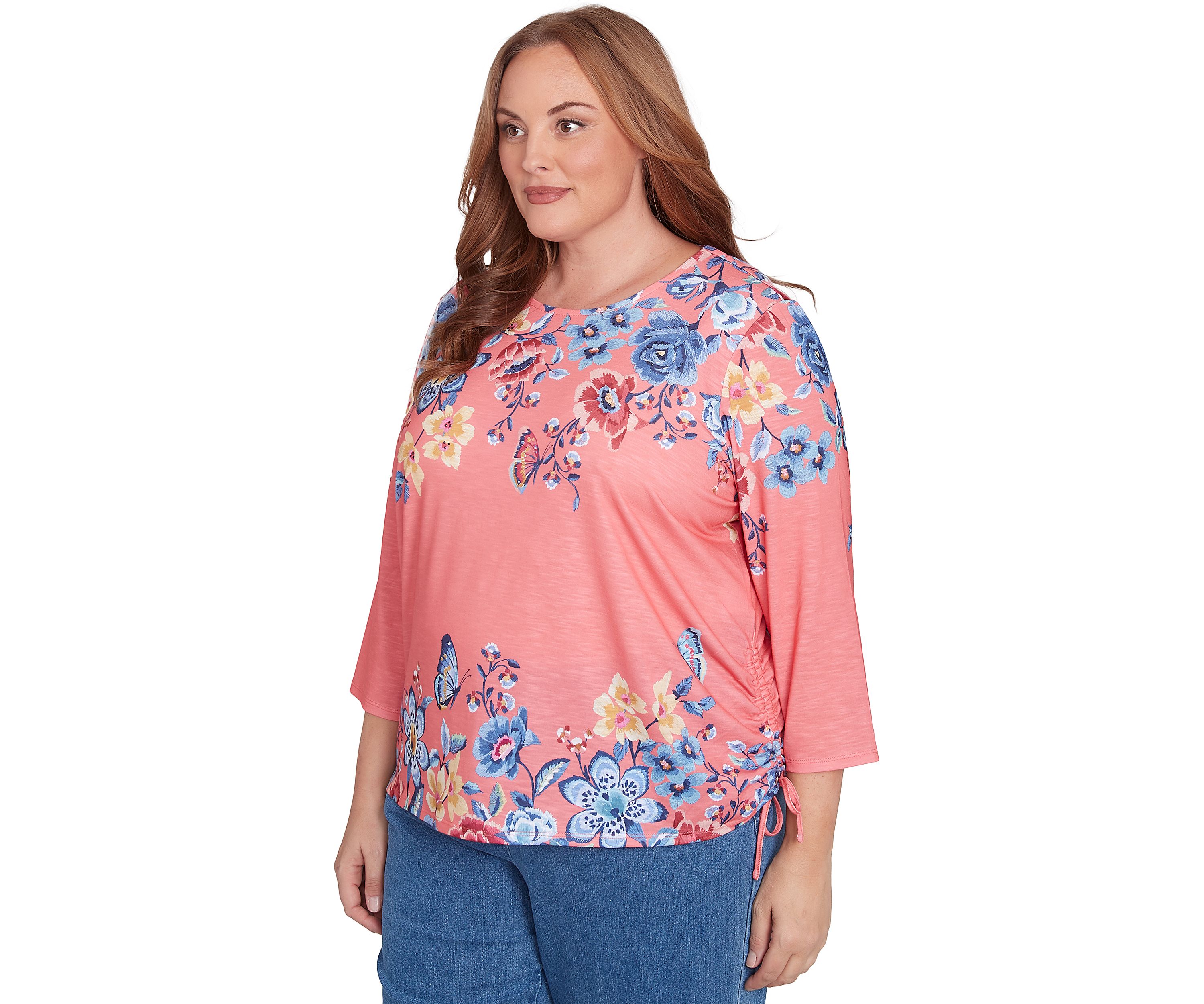 Plus Size Free Spirit Drama Placed Floral Print Top