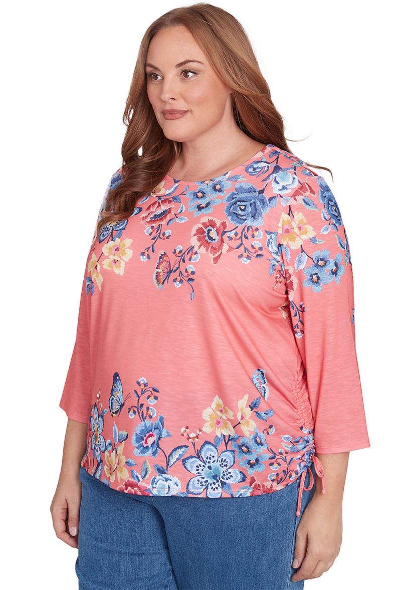 Plus Size Free Spirit Drama Placed Floral Print Top