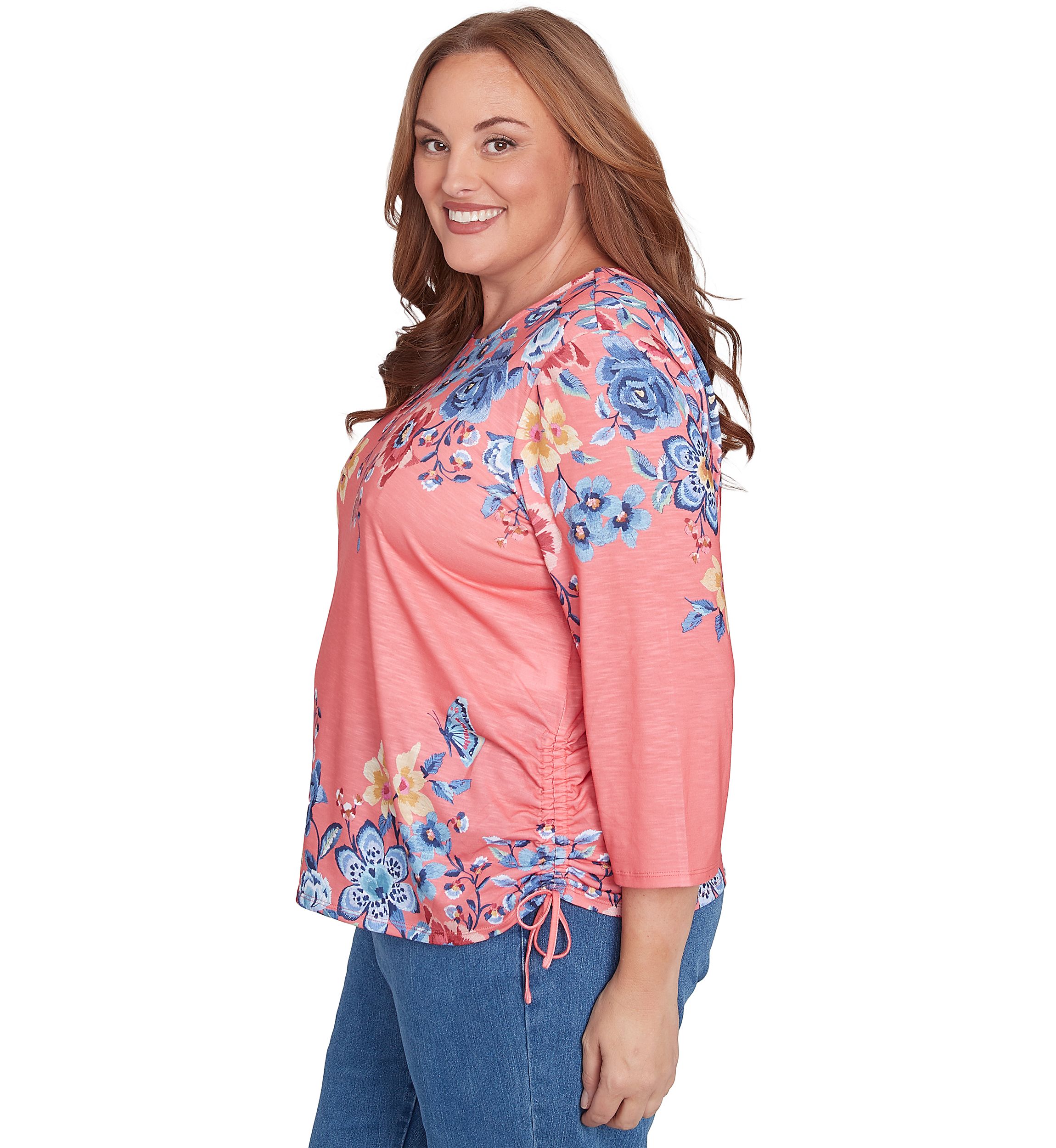 Plus Size Free Spirit Drama Placed Floral Print Top