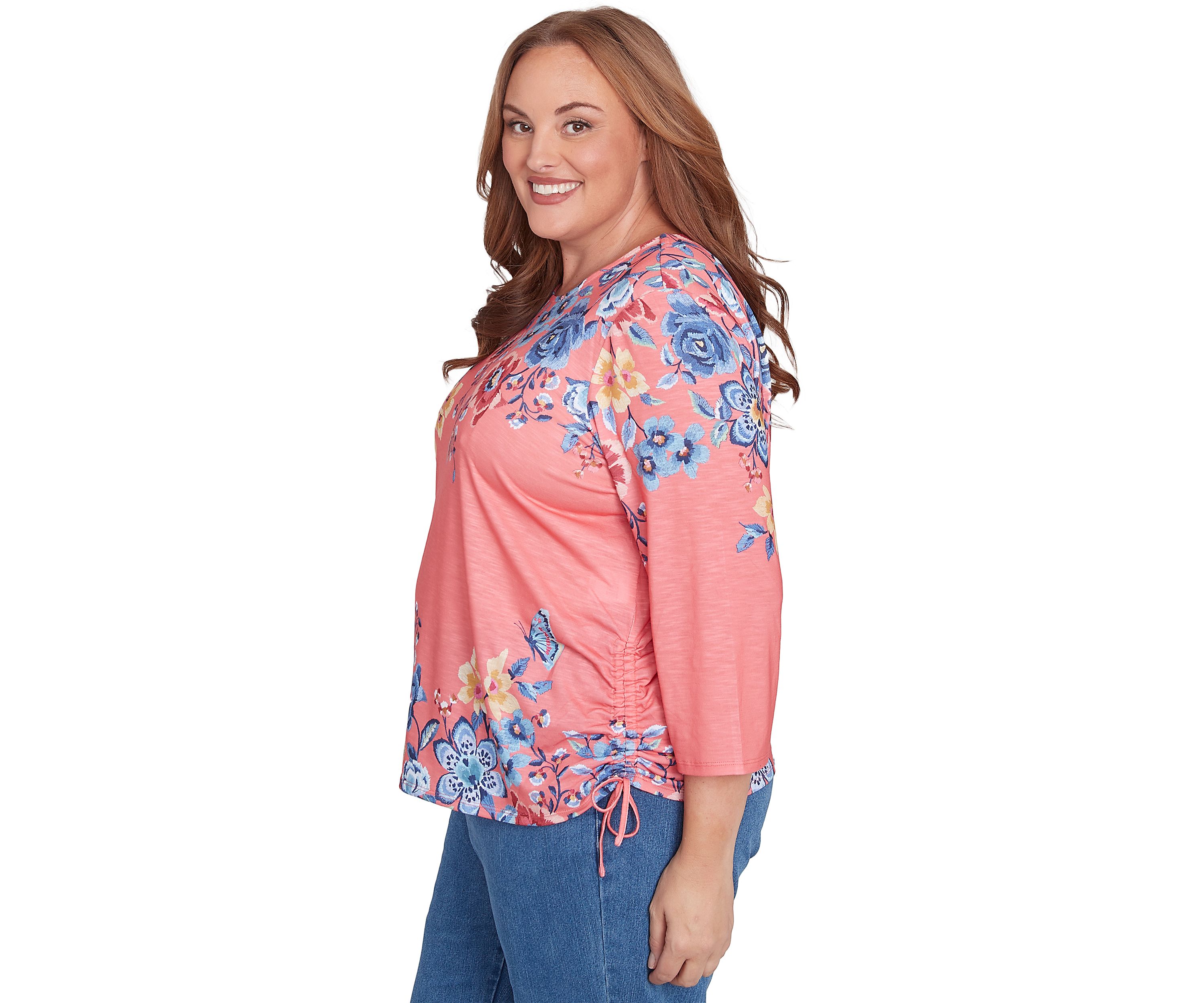Plus Size Free Spirit Drama Placed Floral Print Top