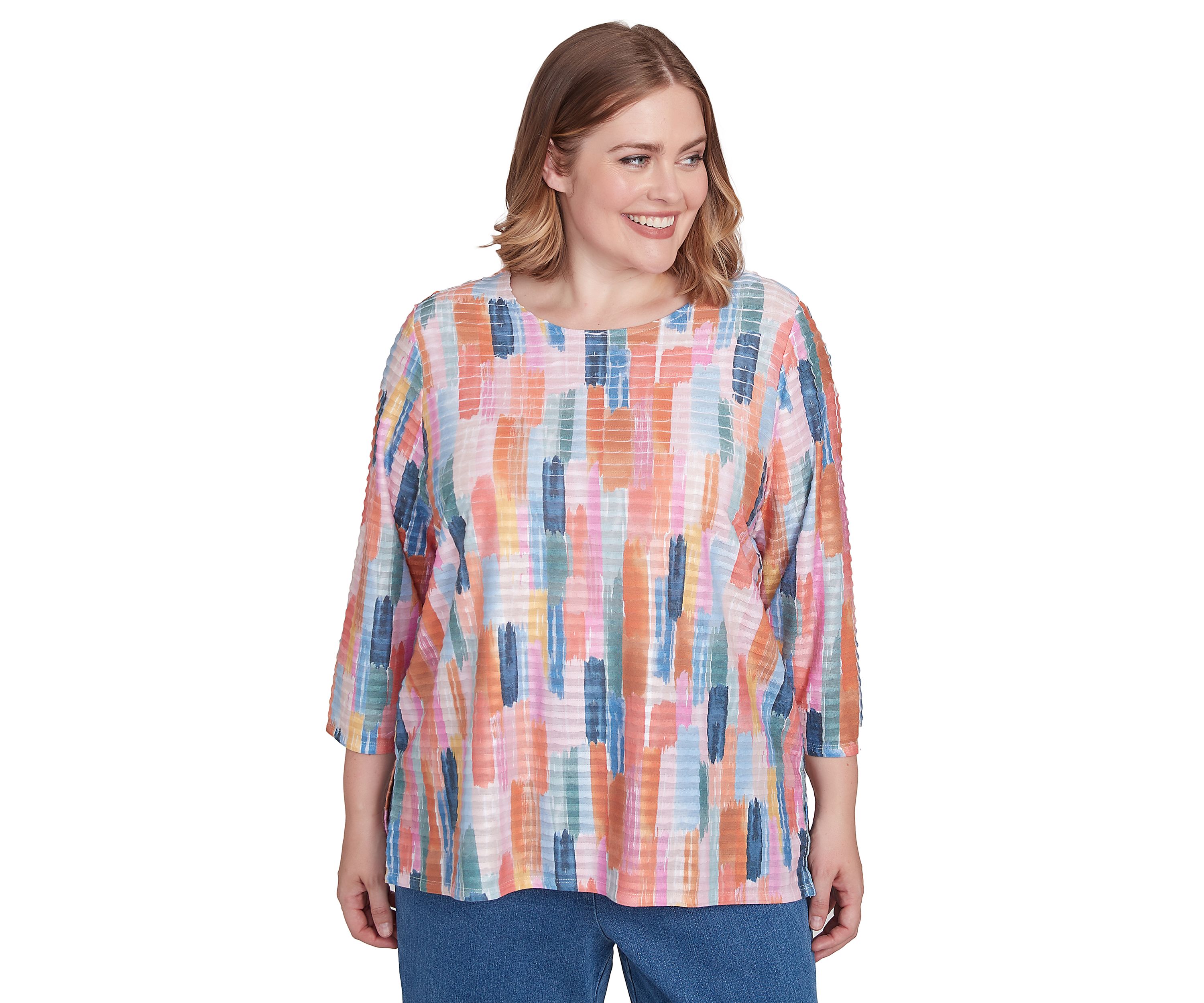 Plus Size Free Spirit Brushstrokes Mini Ruffle Top