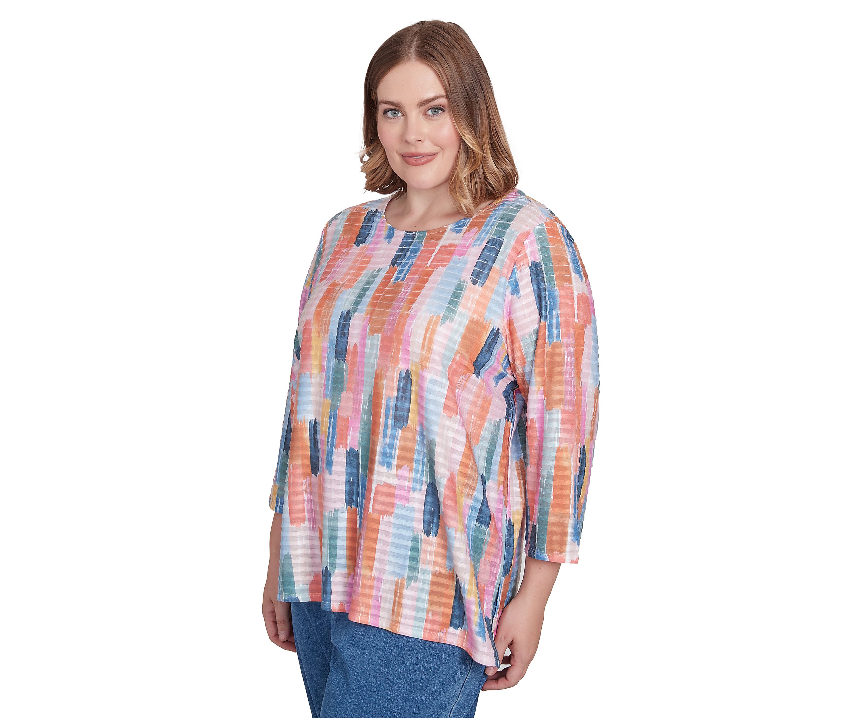 Plus Size Free Spirit Brushstrokes Mini Ruffle Top