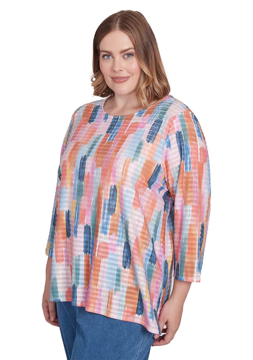 Plus Size Free Spirit Brushstrokes Mini Ruffle Top