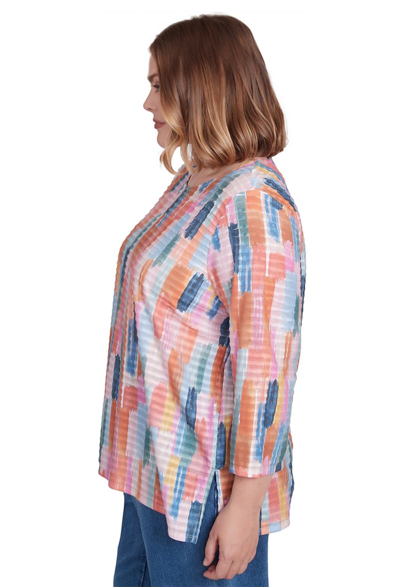Plus Size Free Spirit Brushstrokes Mini Ruffle Top