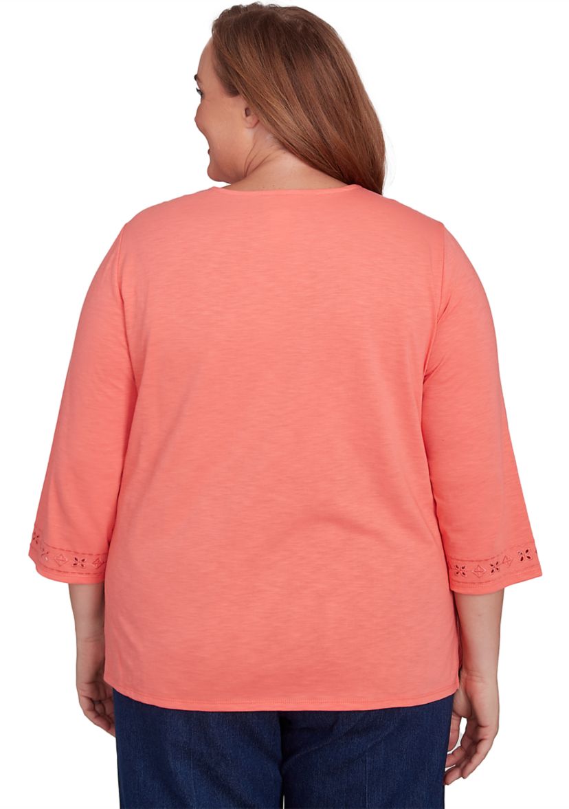 Plus Size Free Spirit Cut Out Yoke Solid Top
