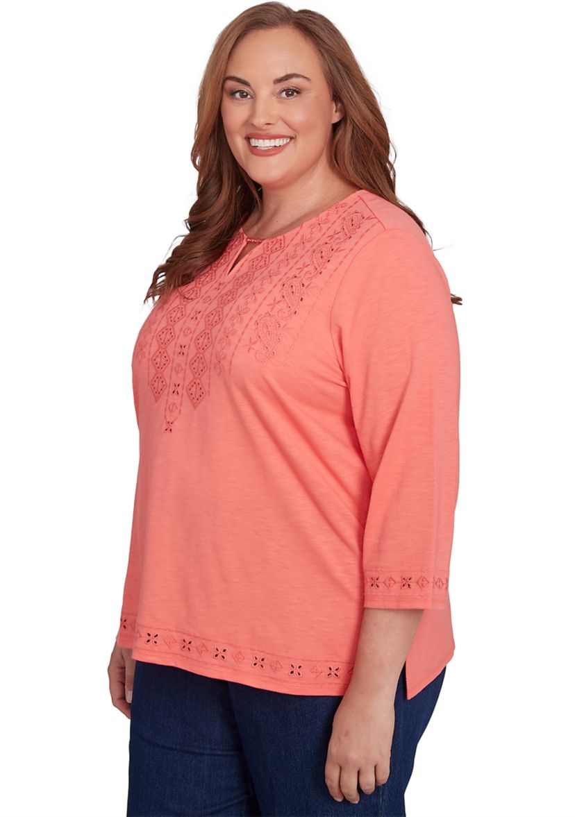 Plus Size Free Spirit Cut Out Yoke Solid Top