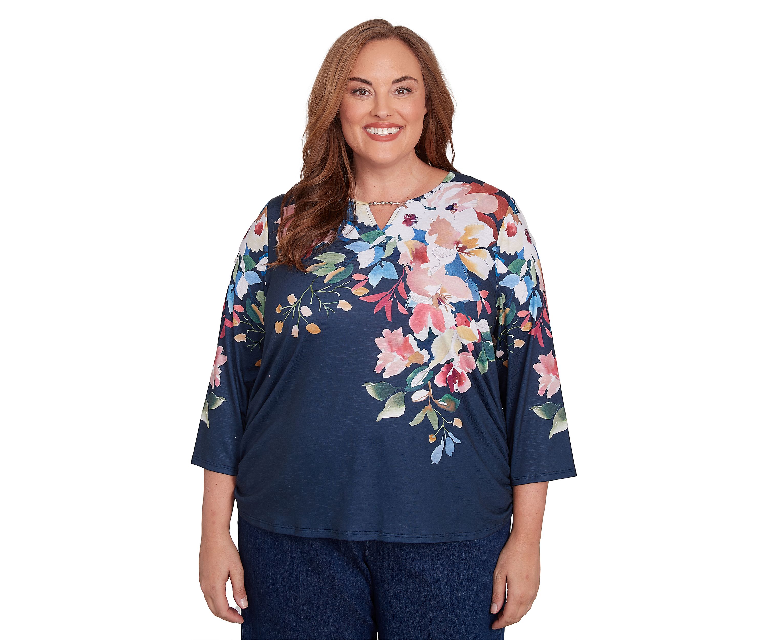 Plus Size Free Spirit Placed Yoke Floral Printed Top