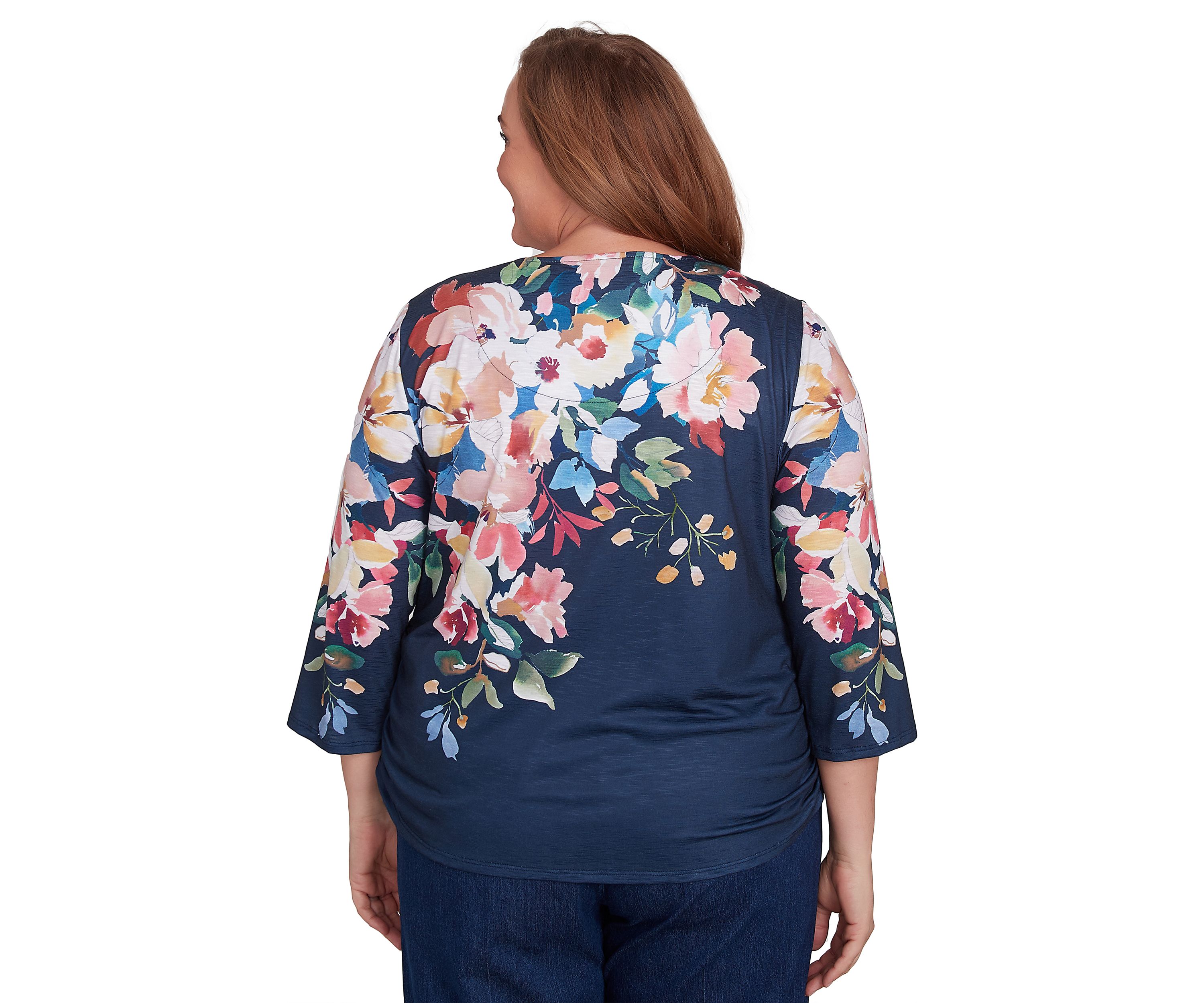 Plus Size Free Spirit Placed Yoke Floral Printed Top