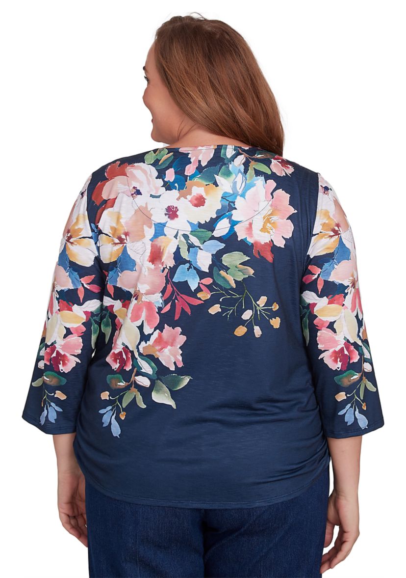 Plus Size Free Spirit Placed Yoke Floral Printed Top