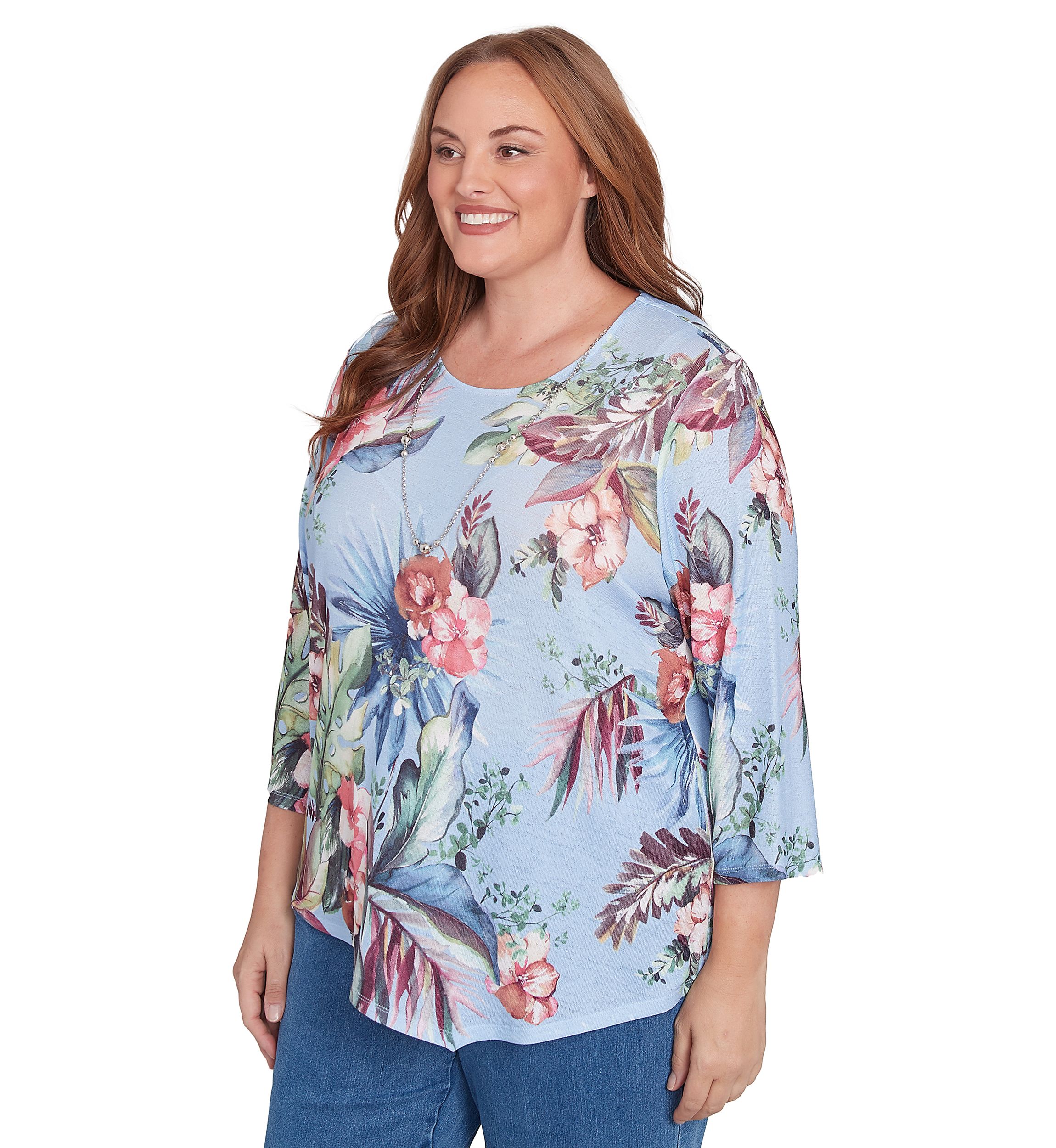 Plus Size Free Spirit Tropical Printed Top