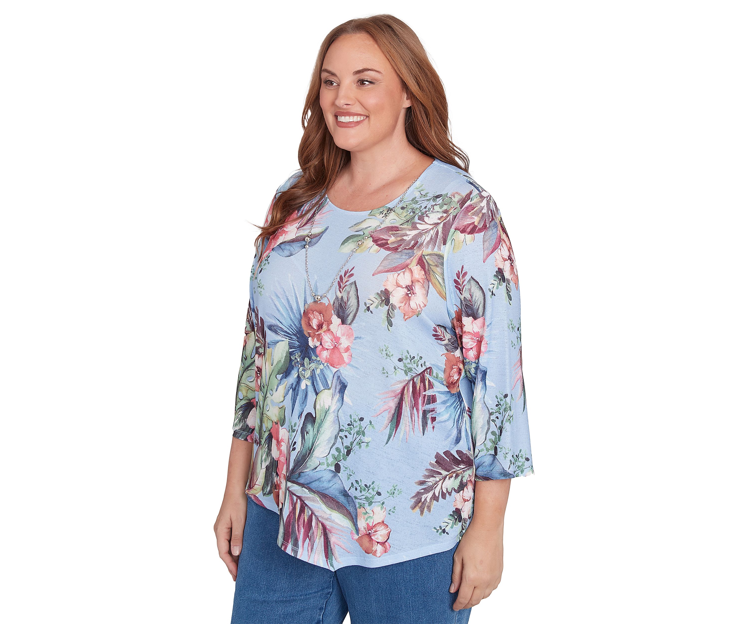 Plus Size Free Spirit Tropical Printed Top