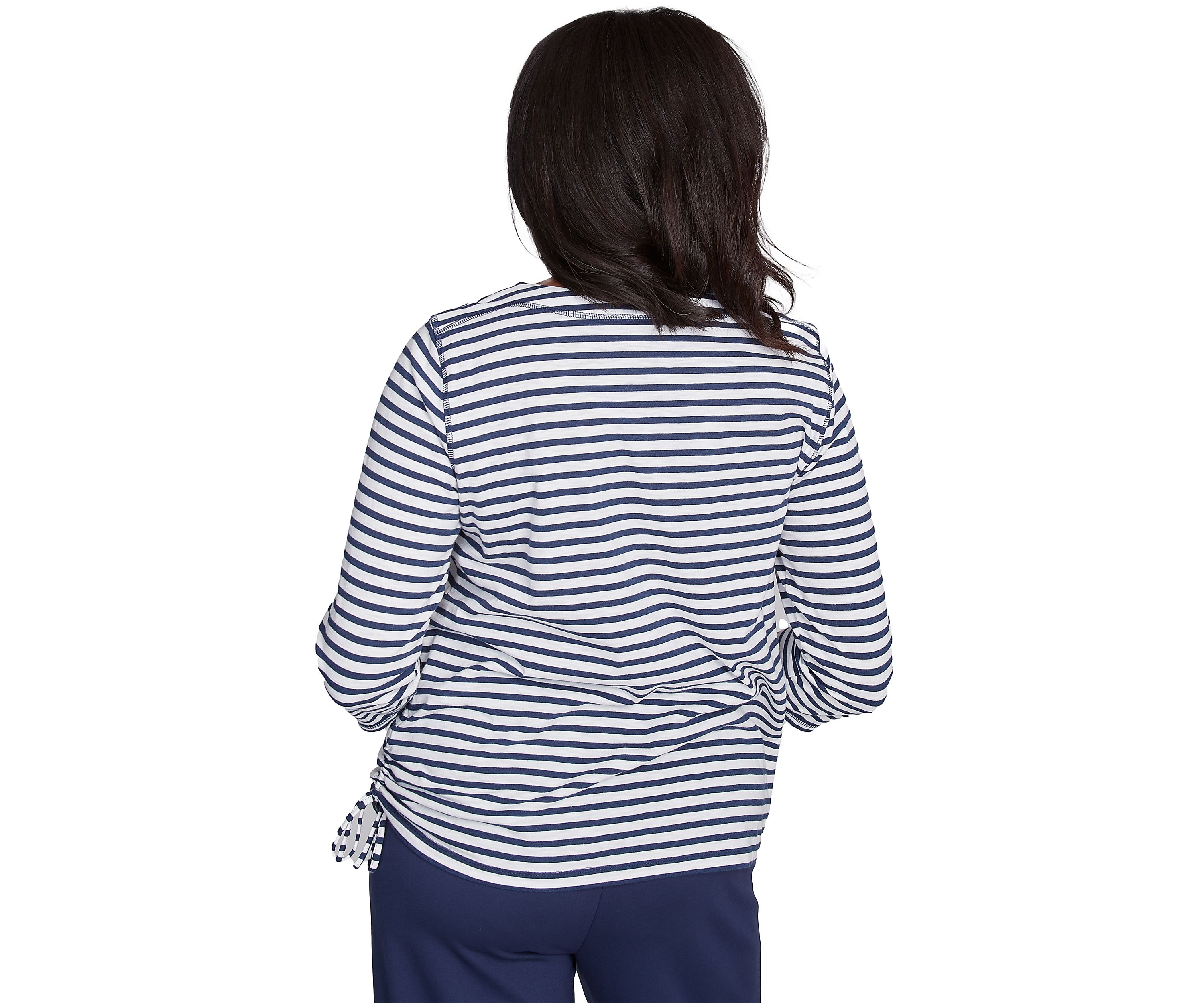 Petite Free Spirit Stripe Embroidered Butterflies Top