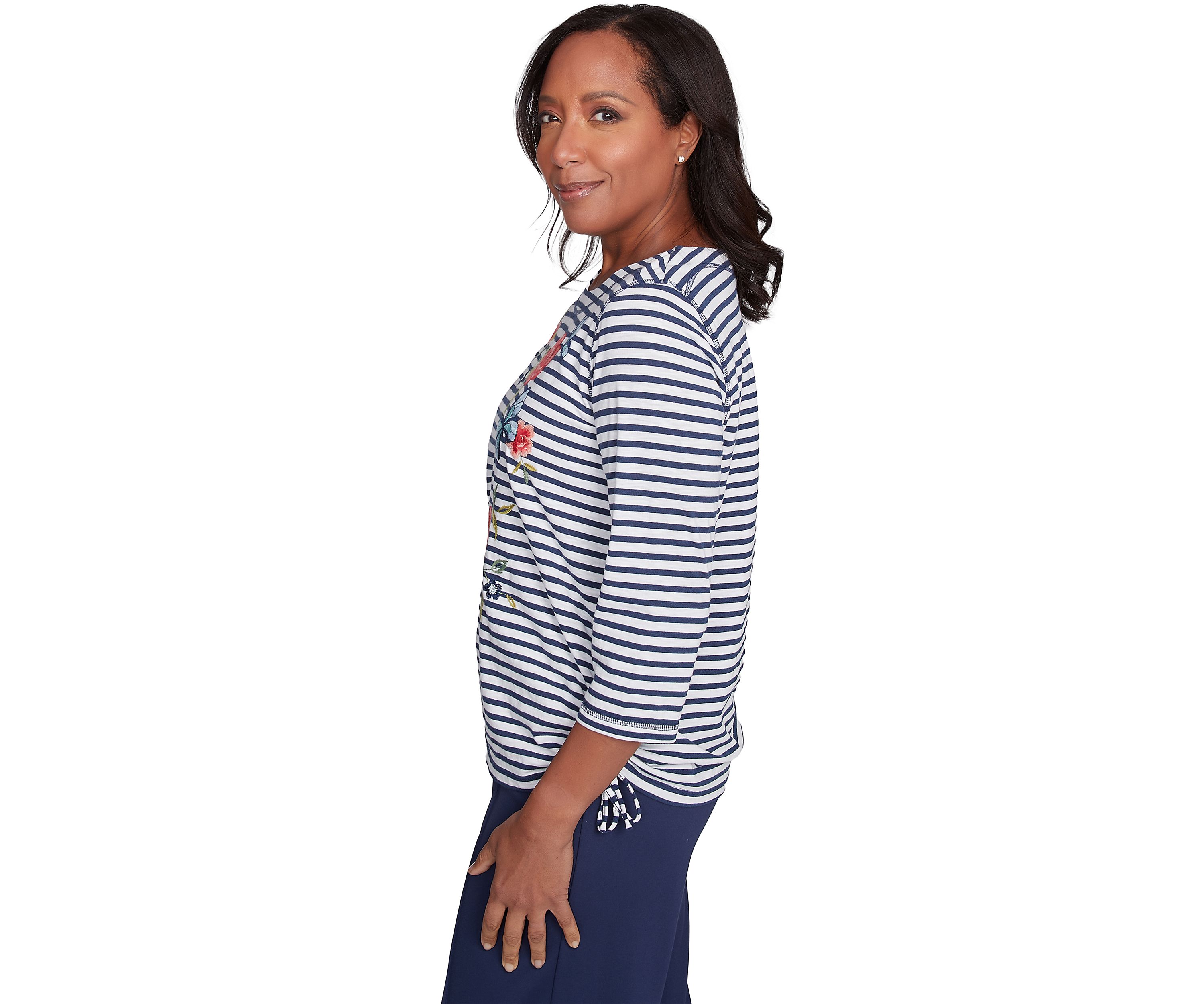 Petite Free Spirit Stripe Embroidered Butterflies Top