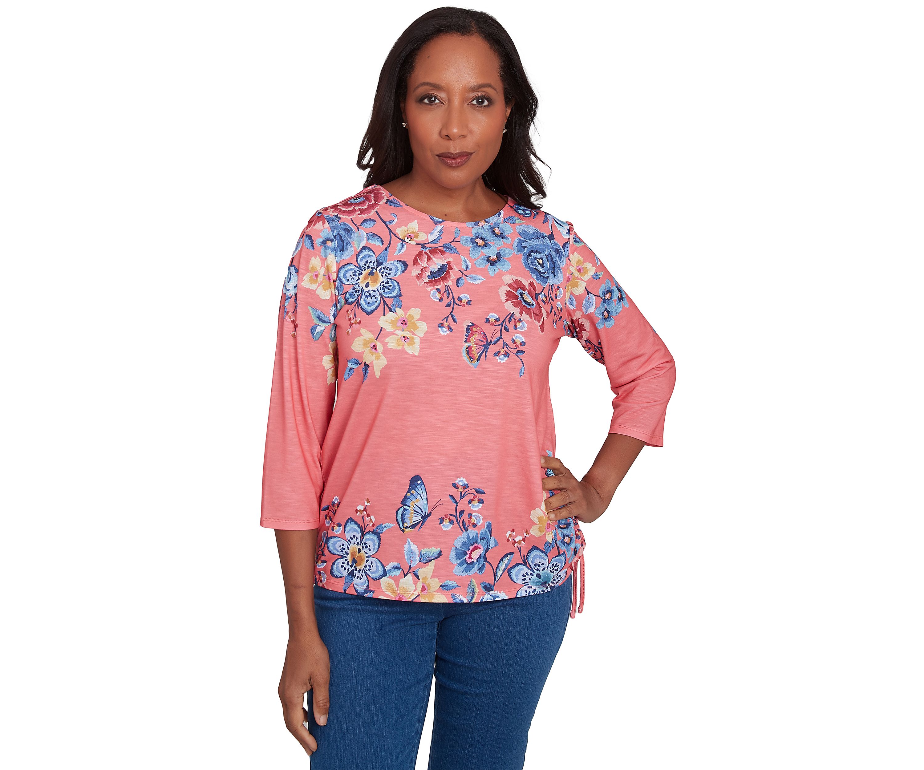 Petite Free Spirit Drama Placed Floral Printed Top