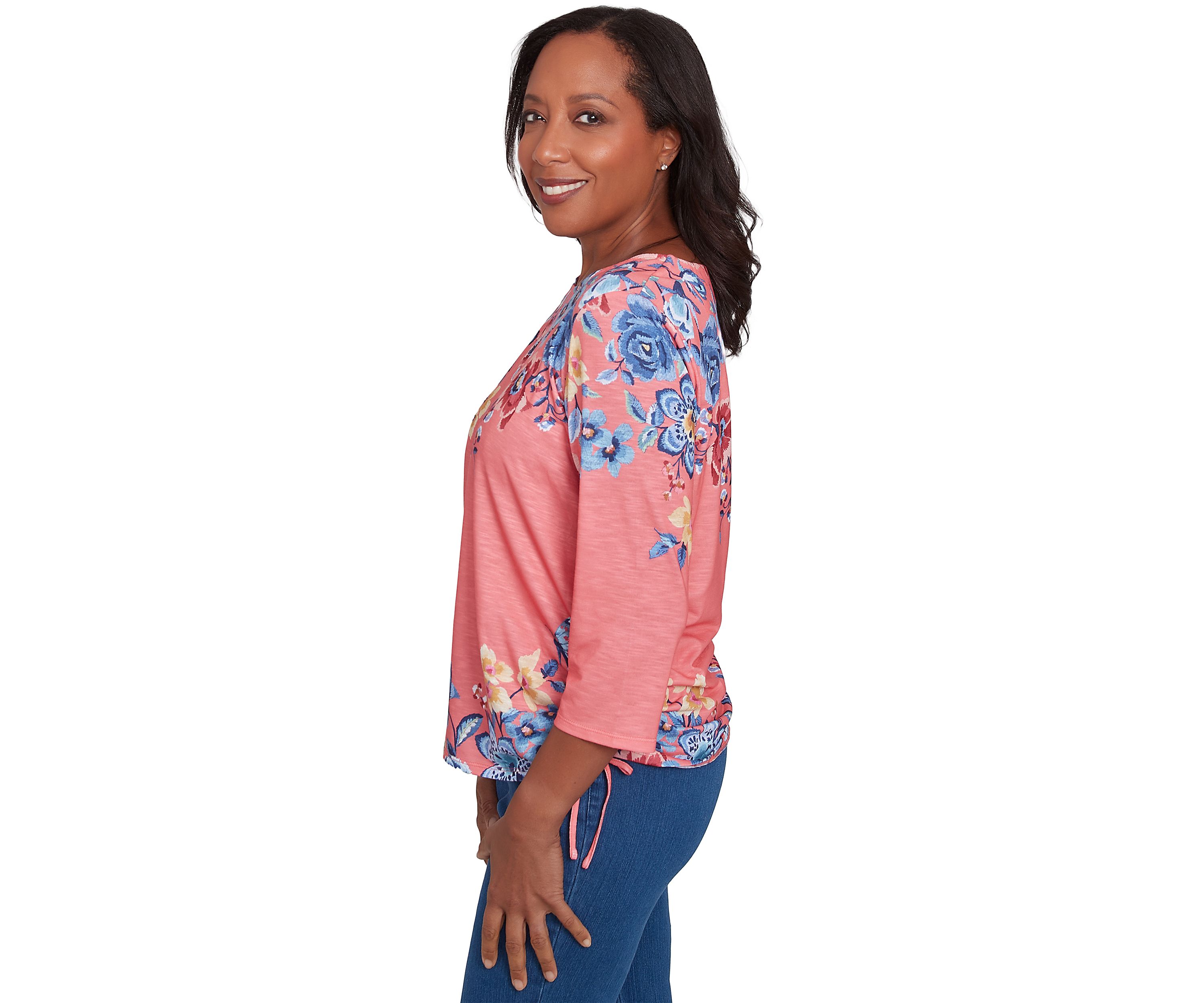 Petite Free Spirit Drama Placed Floral Printed Top