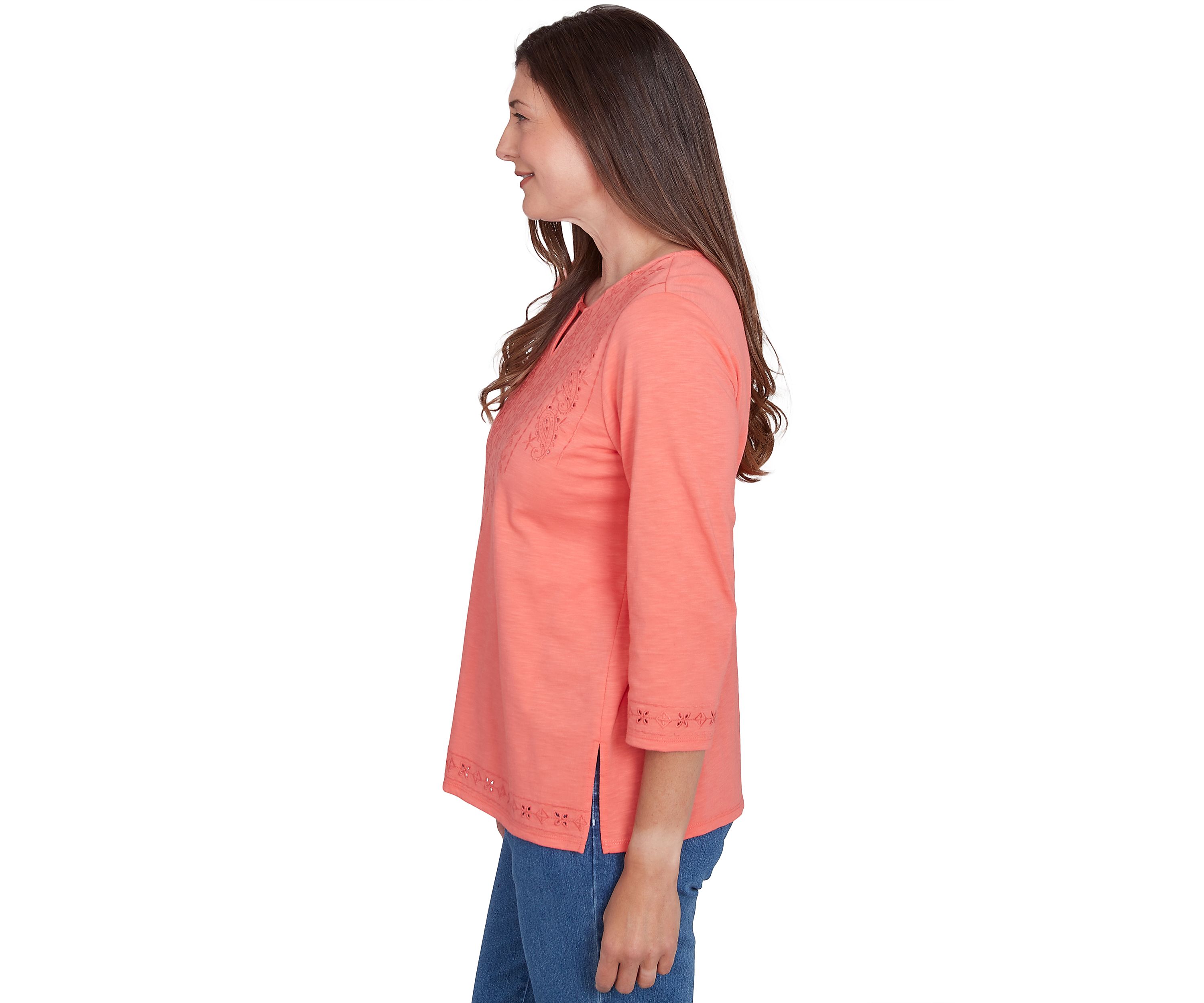 Petite Free Spirit Cut Out Yoke Solid Top