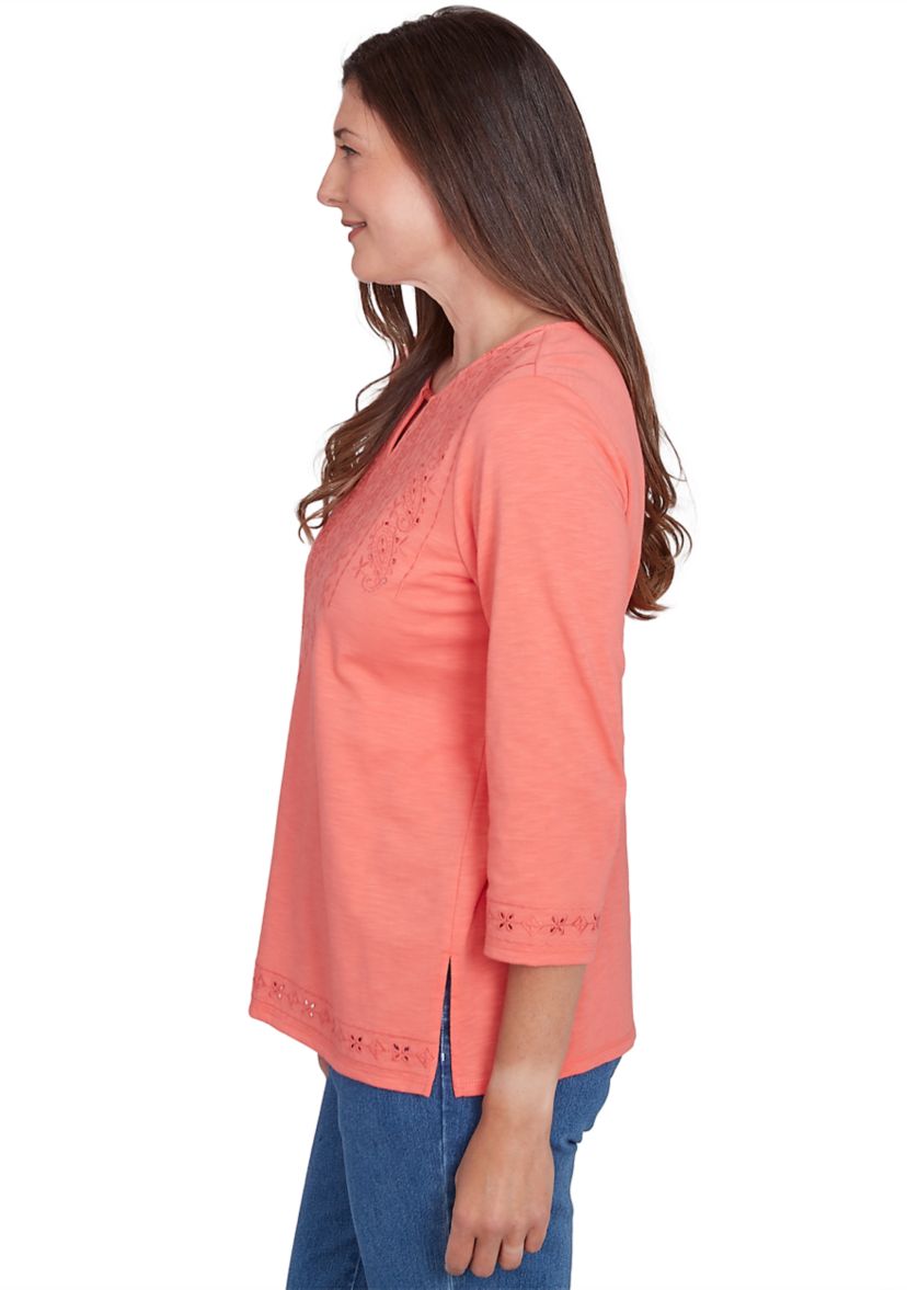 Petite Free Spirit Cut Out Yoke Solid Top